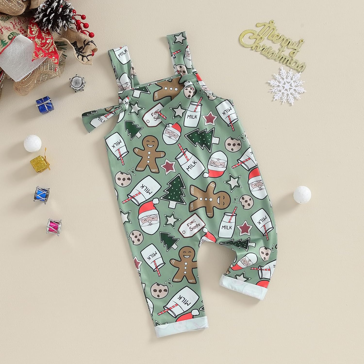 YOKJZJD Newborn Baby Boy Christmas Outfit Gingerbread Santa Suspender Pants Bib Overalls Jumpsuit Thanksgiving Clothes image number 6