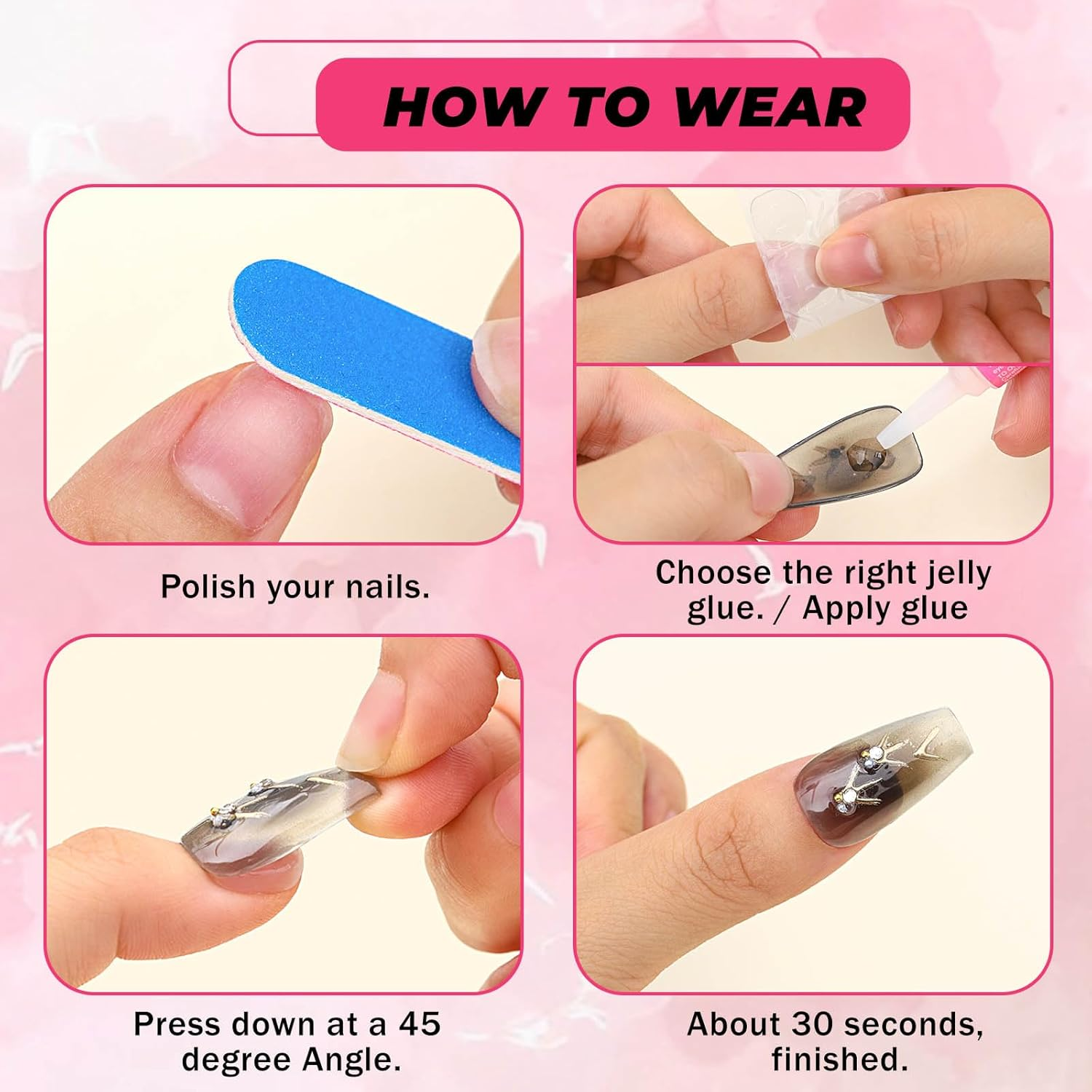 Sethexy Brown Long Coffin Nails Print Colour Gradient Glitter Shiny False Nails with Design 24 Pieces Full Cover Art False Nails for Women and Girls (10) image number 5