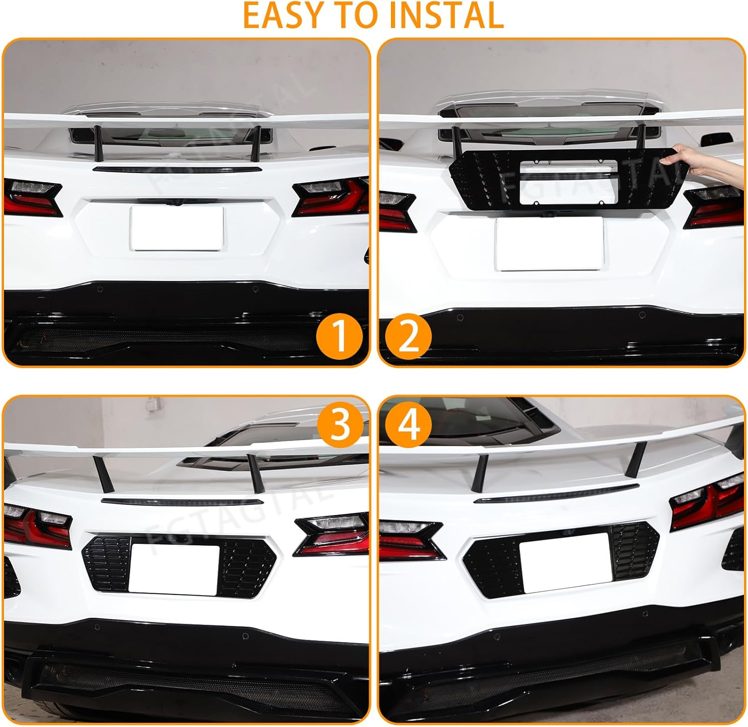 Rear License Frame Compatible with Chevrolet Corvette C8 2020-2025, Aluminum License Plate Frame Grill Vent Insert, License Plate Trim Base Accessories (Bright Black) - Black image number 5