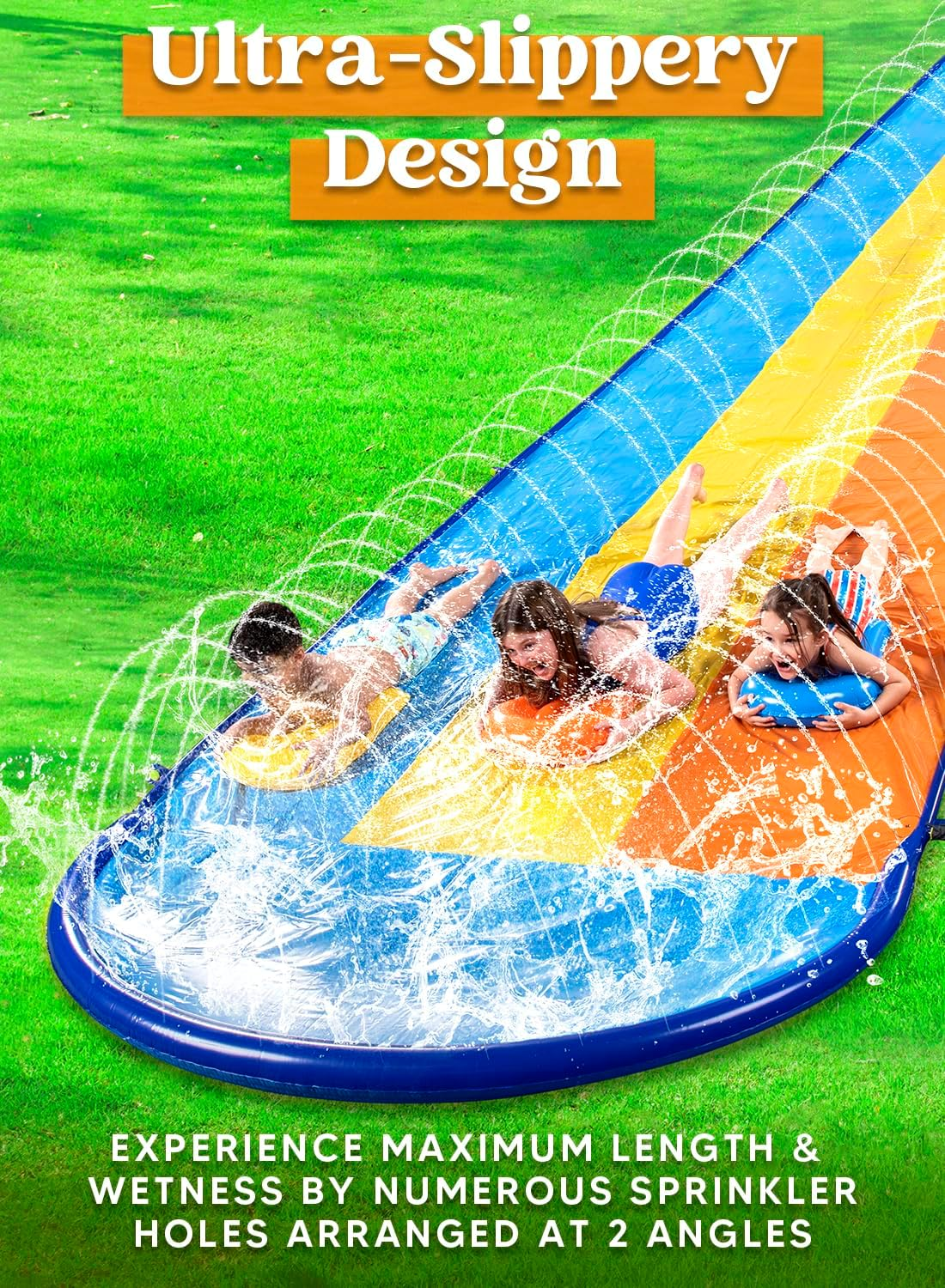 Sloosh Triple Water Slide with 3 Bodyboards, 18FT Lawn Water Splash Slip and Slide Summer Toy Splash Pad with Build in Advanced Sprinkler for Kids Adults Backyard Summer Water Fun image number 6