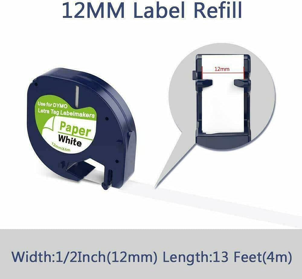 10PCS Compatible Dymo Letratag Refills 91331 Plastic Label Tape LT-100H 12Mm X 4M image number 6