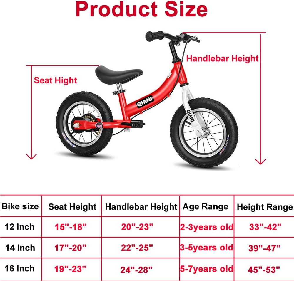 Qiani Balance Bike 2 in 1 for Toddlers,Kids 2-7 Years Old,Balance to Pedals Bike,12 14 16 Inch,With Removable Pedals,Training Wheels,Adjustable Seat,Brake,Red Blue Pink image number 3