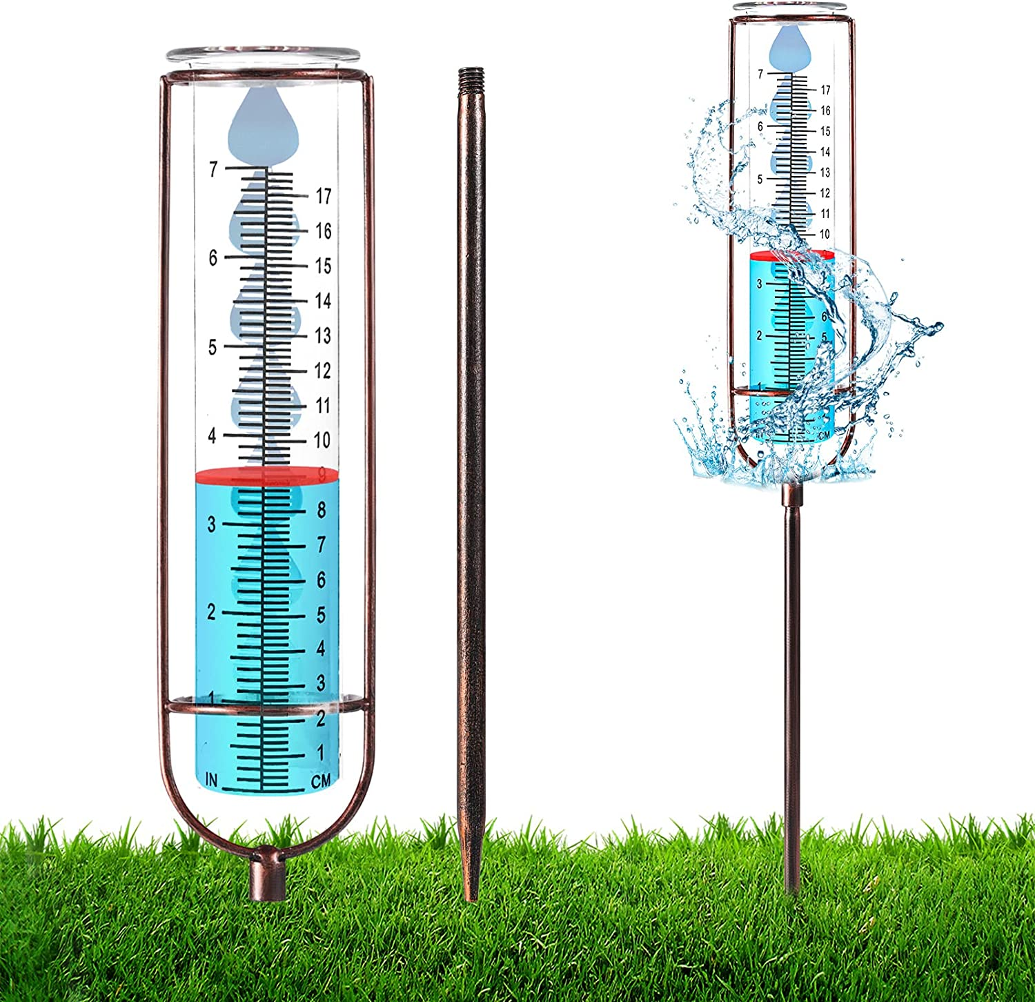 Rain Gauge Outdoor, 7 Inch Large Capacity Glass Rain Gauge Outdoor with Stake and Gasket, Easy to Read Removable Rain Gauges for Yard, Lawn, Garden, Fence (Bronze) image number 4