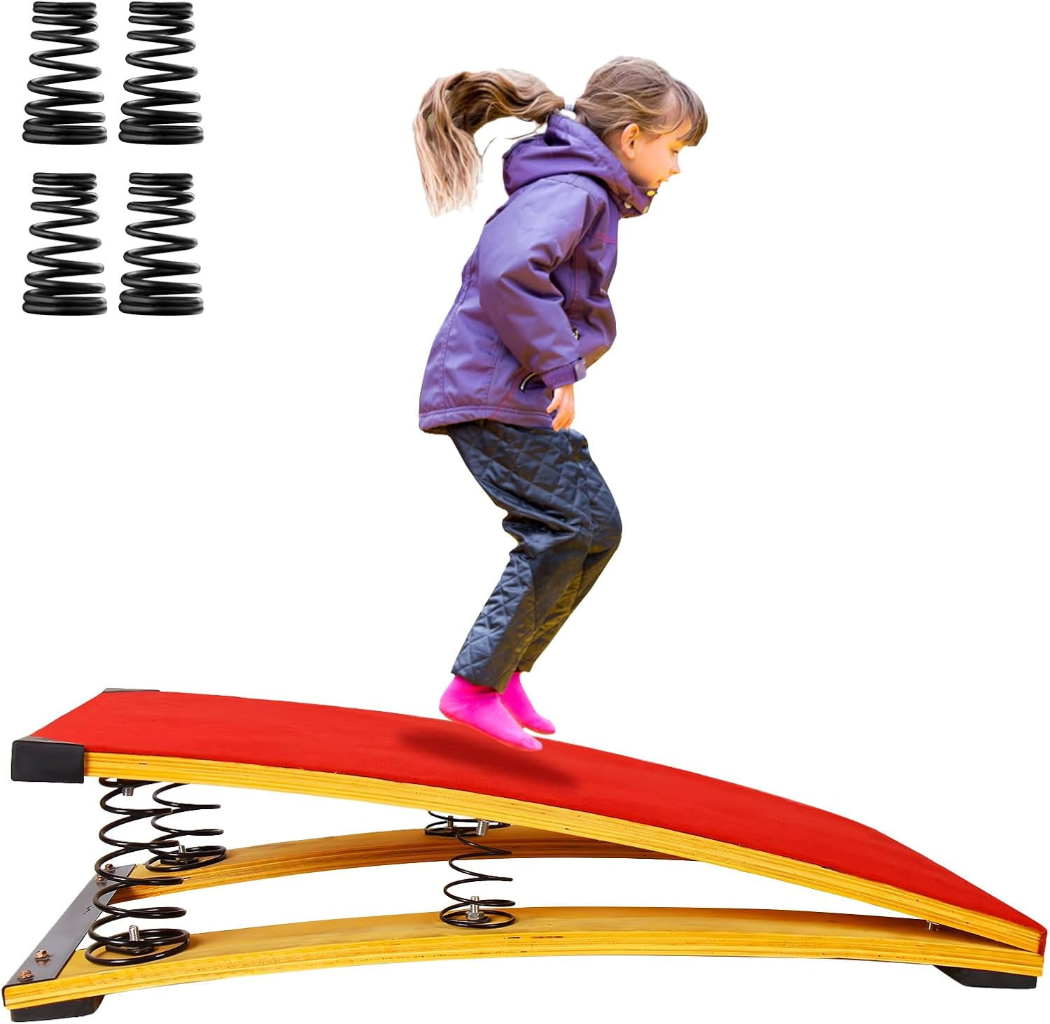 4 Springs Gymnastics Springboard for Kids, 31.5"X19.7" Vaulting Training Spring Boards Gymnastics, Portable Curved Spring Board Gymnastics Vault with Anti-Slip Mat for Outdoor Training