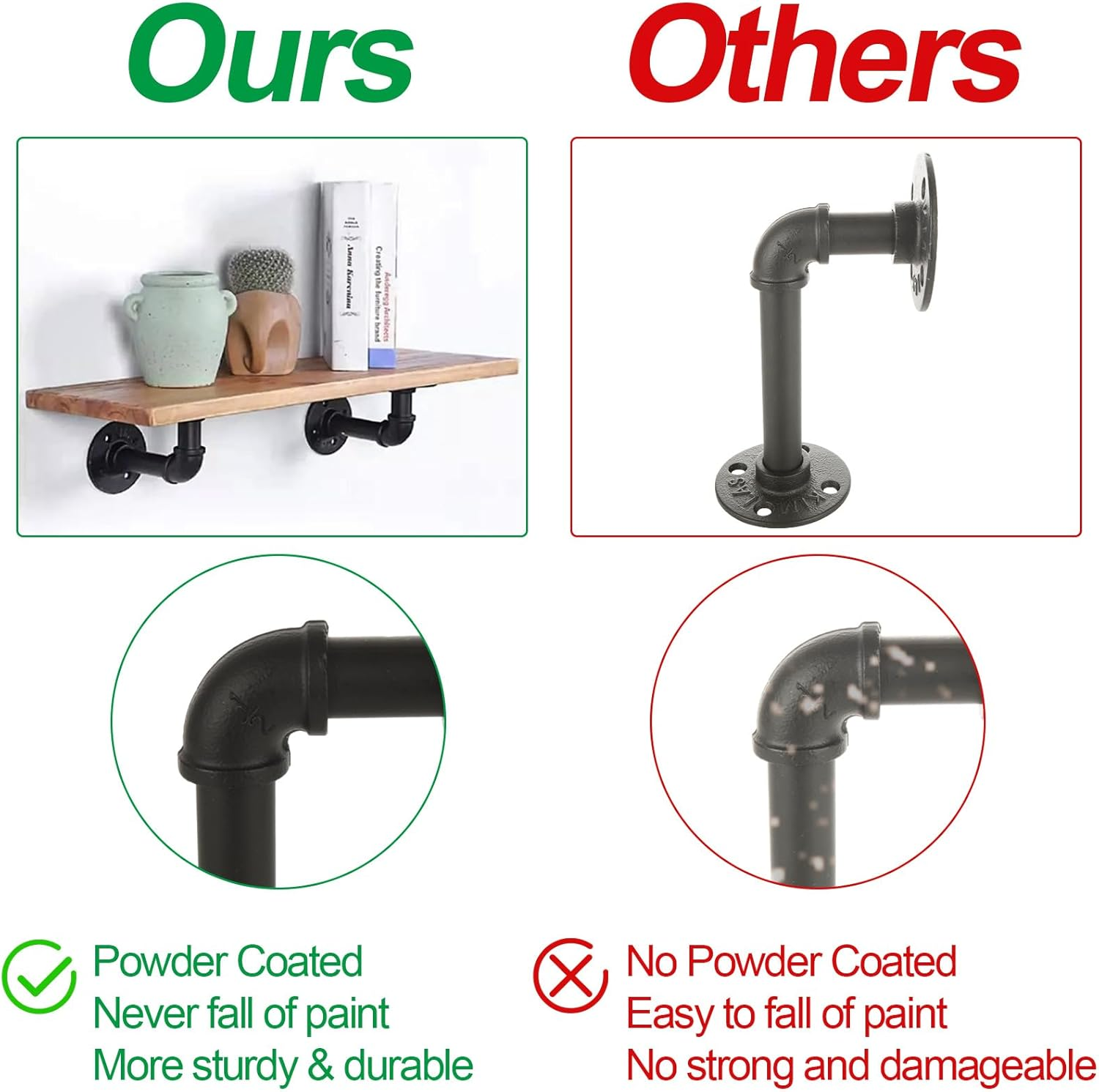 GBACHOOSE 6Pcs Industrial Pipe Shelf Brackets, Black Pipe Brackets Floating Shelf for Book Shelf Floating Shelves, Custom Wood Shelves Wall Mounted, Metal Rustic Pipe Decor with Hardware Included image number 3