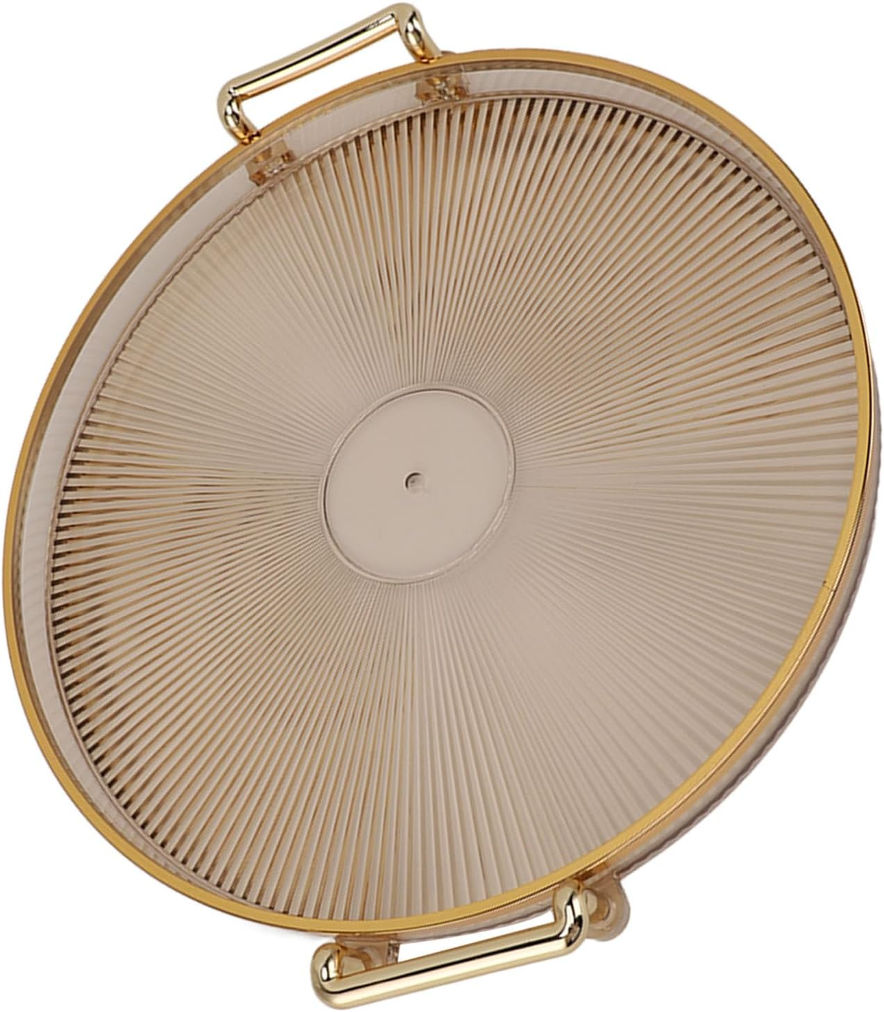 Round Serving Tray with Gold Handles, Elegant PS Material Snack & Dessert Platter for Eating and Entertainment, Easy Clean Surface (27Cm) - Smoky Gray image number 6