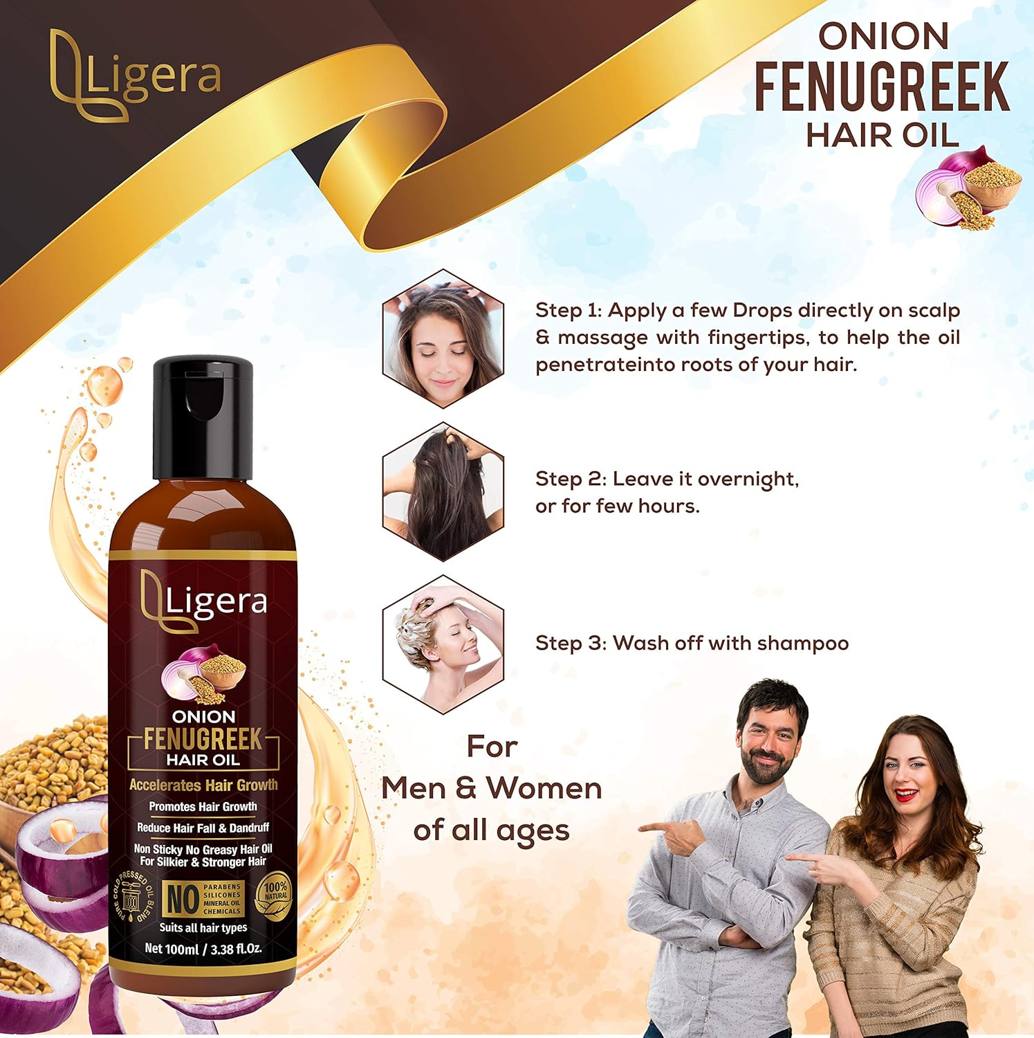 Ligera Onion Fenugreek (Methi) Oil for Hair Growth anti Dandruff | Onion Oil | Fenugreek | No Mineral Oil, Silicones & Synthetic Fragrance (200 Ml) image number 6