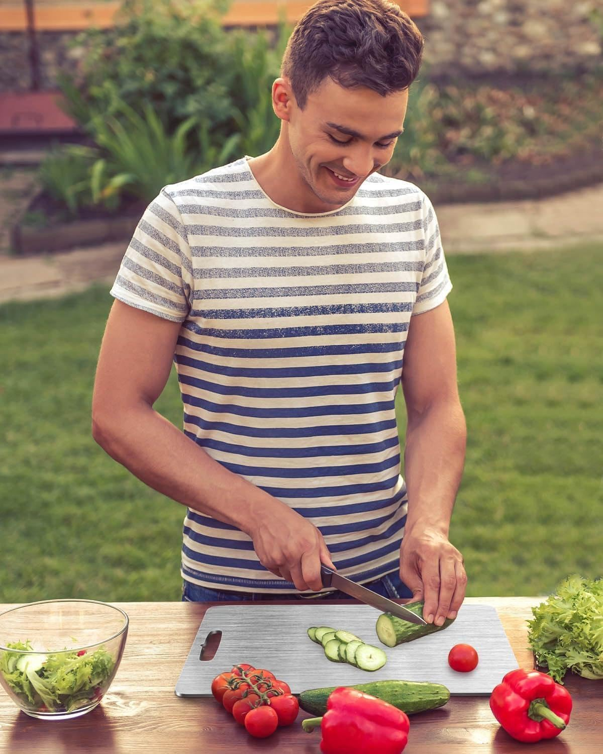 Titanium Cutting Board-Stainless Steel Cutting Board,2024 New Upgrade Double Sided Food-Grade Titanium Board,Dishwasher Safe Ideal for Cutting Boards for Kitchen (34&times;23Cm) image number 2