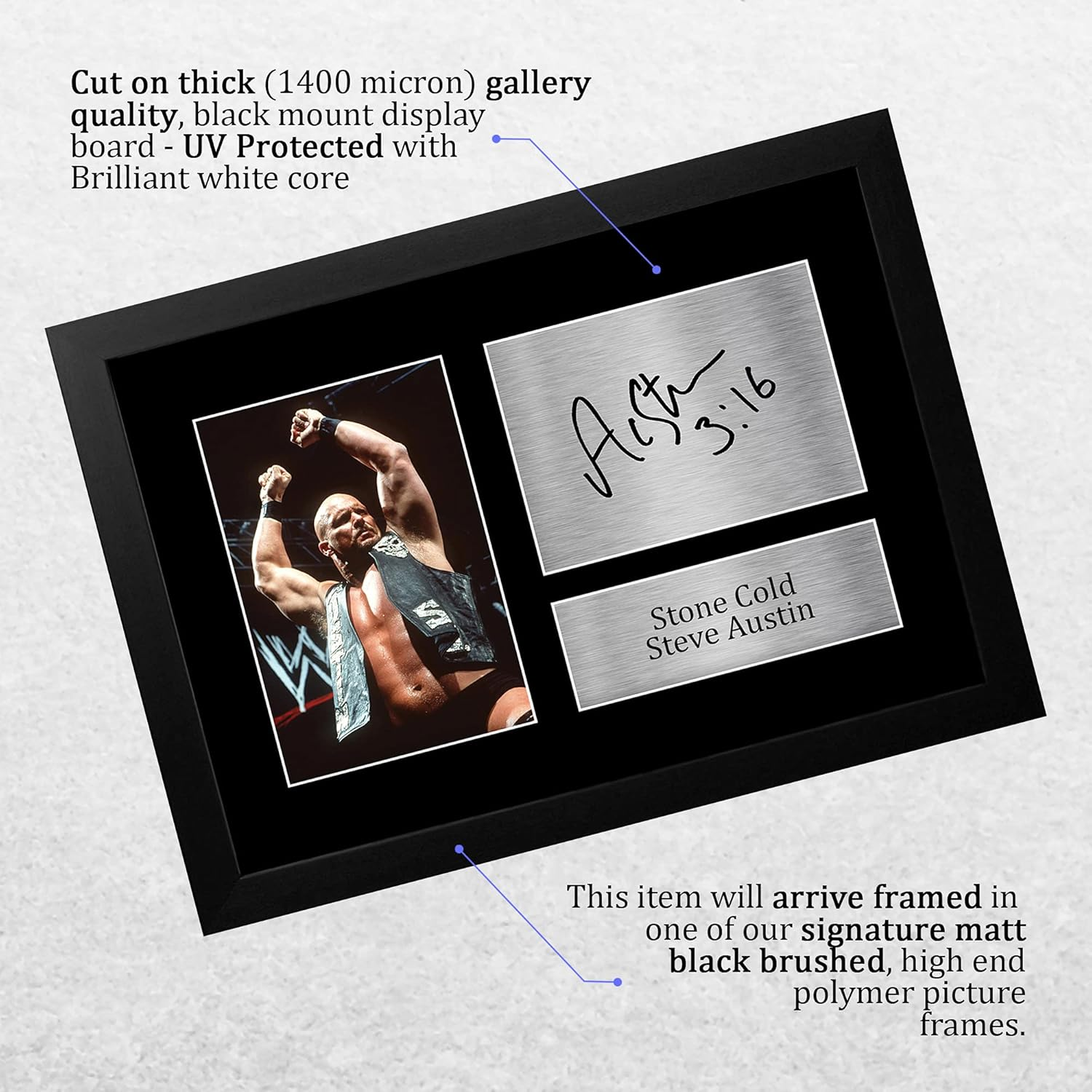 HWC Trading FR Stone Cold Steve Austin Gift Signed FRAMED A4 Printed Autograph WWF WWE Wrestling Gifts Print Photo Picture Display image number 1