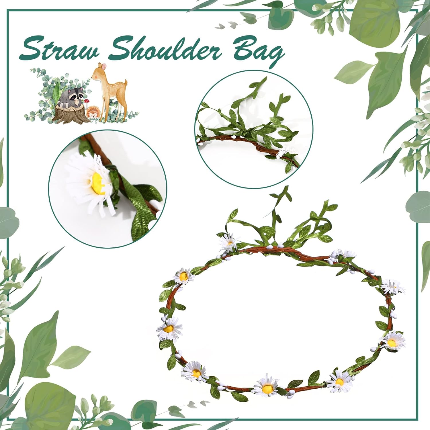 Xinnun 4-Piece Woodland Animal Themed Mom to Be Sash Kit with Sage Green Leaf Flowers Crown, Dad & Mom Badges for Baby Shower Party Favors & Gender Reveal - Pink,Sage image number 3