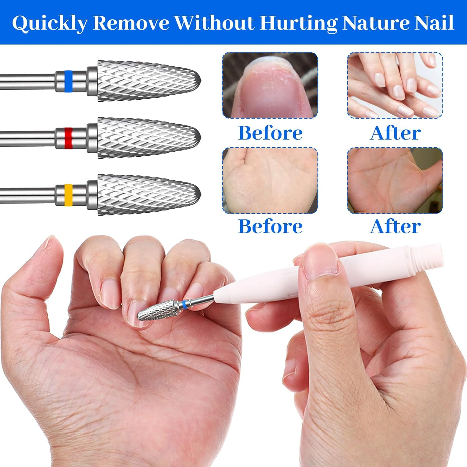 Qianyu 3PCS 3/32" Carbide Nail Drill Bit, Cone Tungsten Drill Bit Set Professional Drills Machine Accessory Remove Acrylic Hard Gels Quickly and Safely for Nail Art Manicure Pedicure image number 5