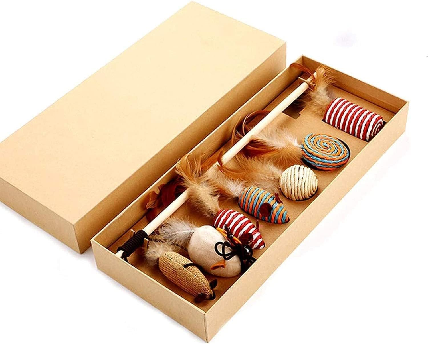 Mumoo Bear Cat Feather Toys Set with 7Packs Feather Ball Mice Interactive Cat Toys, Multicolor, 7Pc Feather Toys image number 2