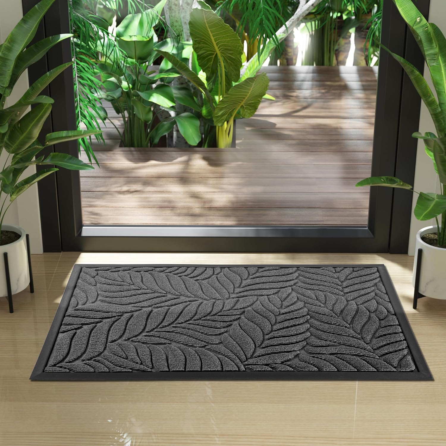 Yimobra Door Mat outside Entrance, All-Season Waterproof Indoor Outdoor Doormat, All-Weather Non-Slip Welcome Mats for Front Door, Low Profile, Patio Porch, 29.5X17, Grey