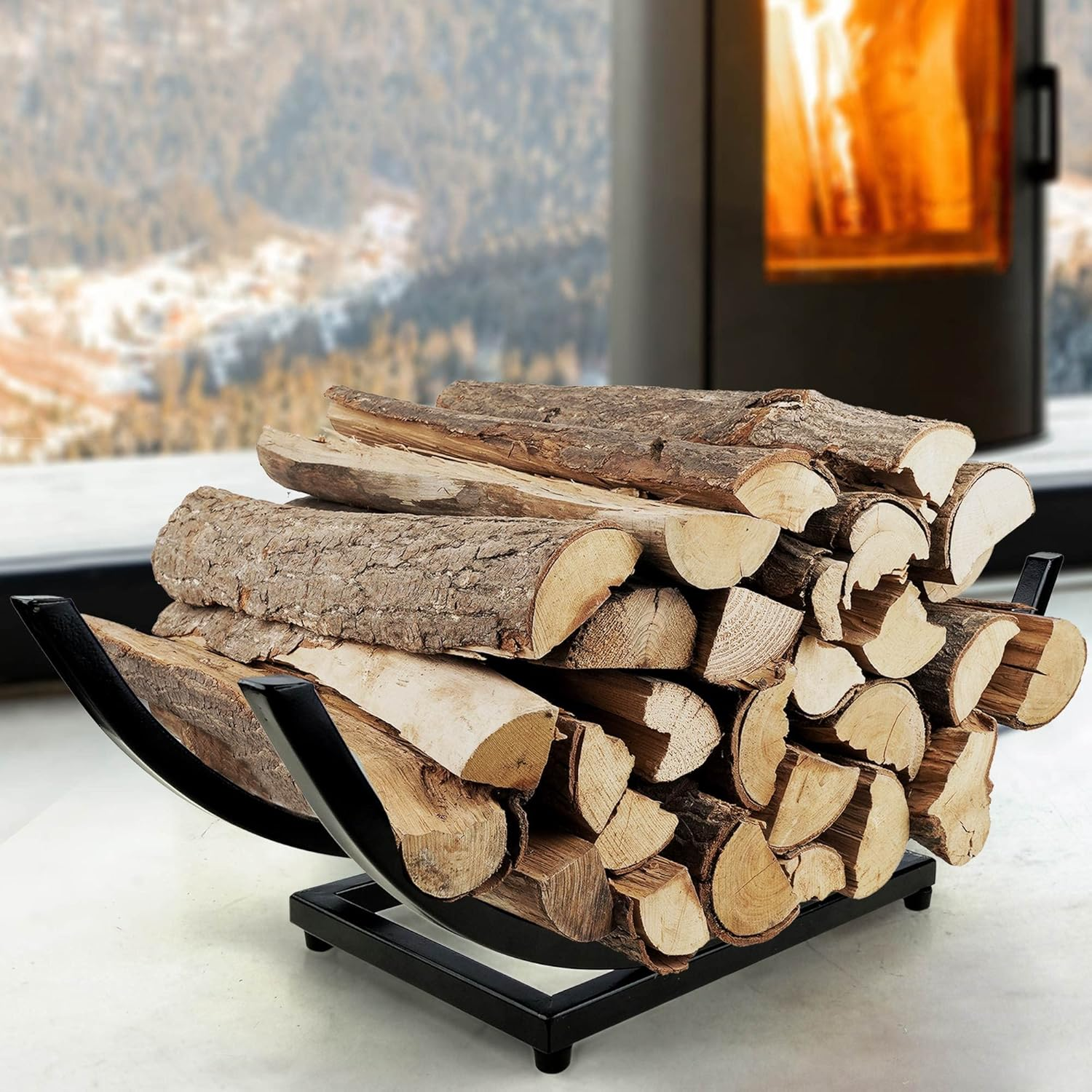Curved Firewood Rack Firewood Holder: Heavy Duty Small Firewood Holder for Fireplace Indoor - Outdoor Log Rack Wood Holder 30-Inch image number 1
