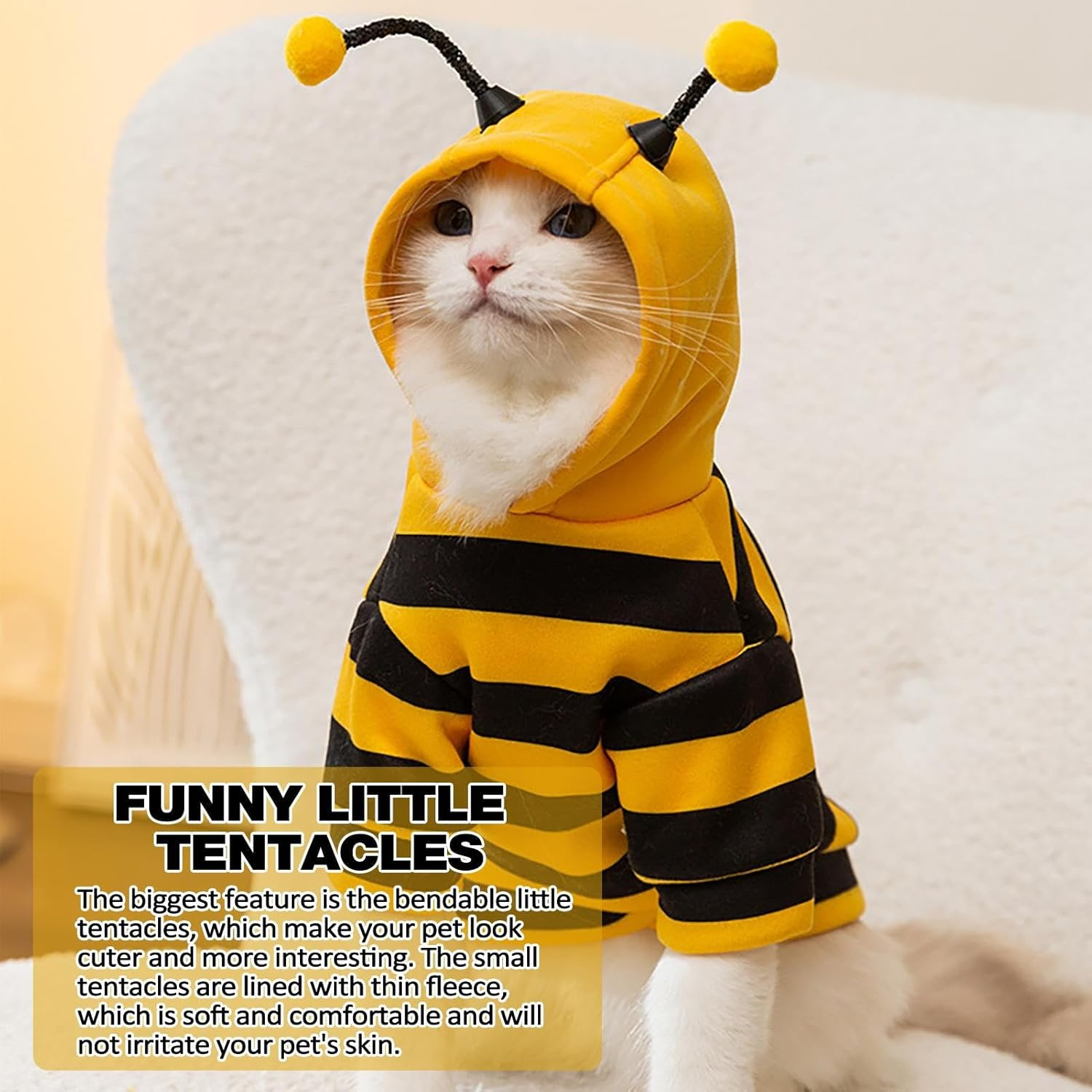 Pet Bee Costume Hooded,Dog Bee Hoodies | Soft Cat Holiday Cosplay Warm Clothes, Funny Outfits Clothes for Small Medium Dogs, Kitten, Puppy image number 2
