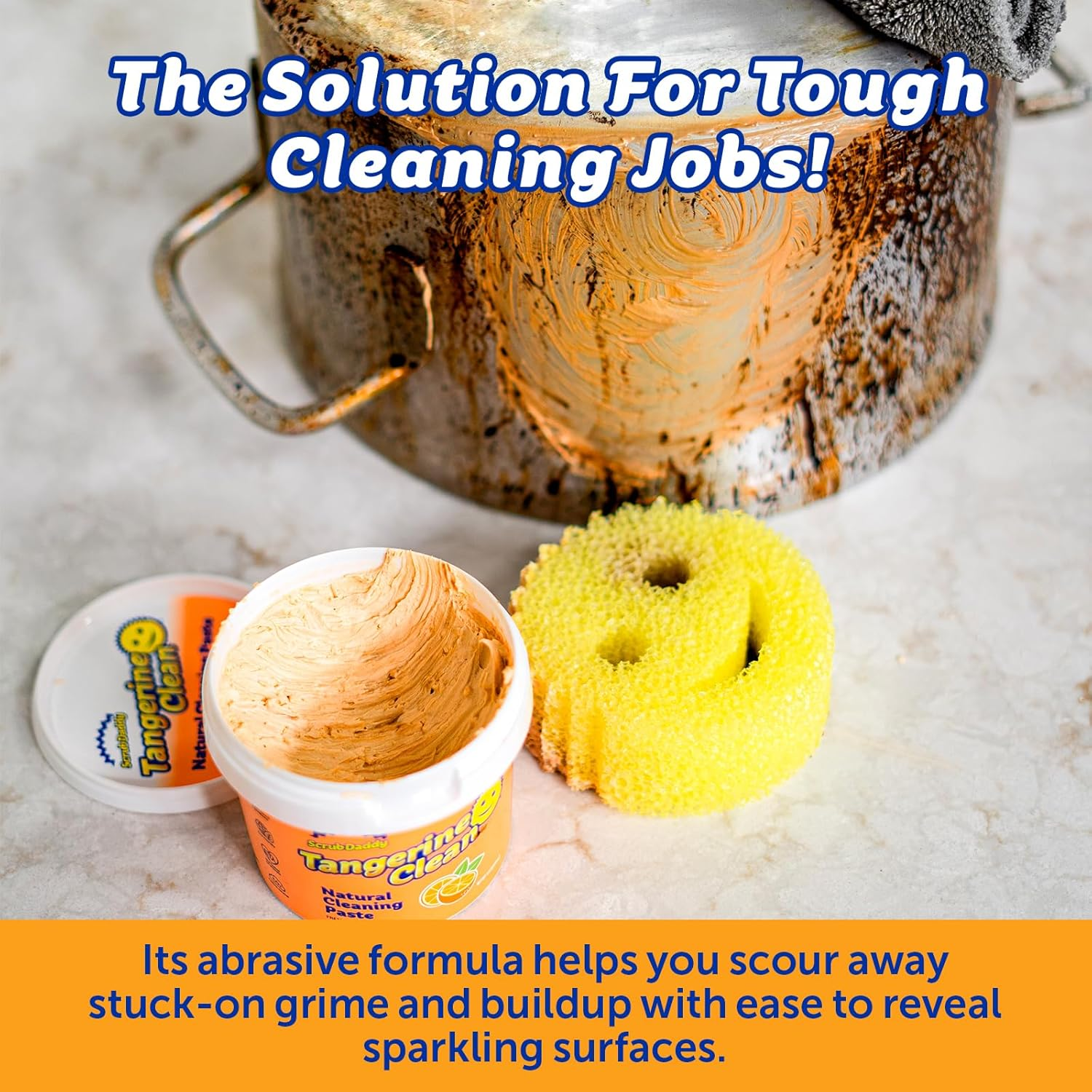 Scrub Daddy Tangerine Clean - Multi-Purpose Natural Cleaning Paste - Tough on Grime, Gentle on Surfaces - 99% Natural Ingredients, Light Orange Scent image number 4