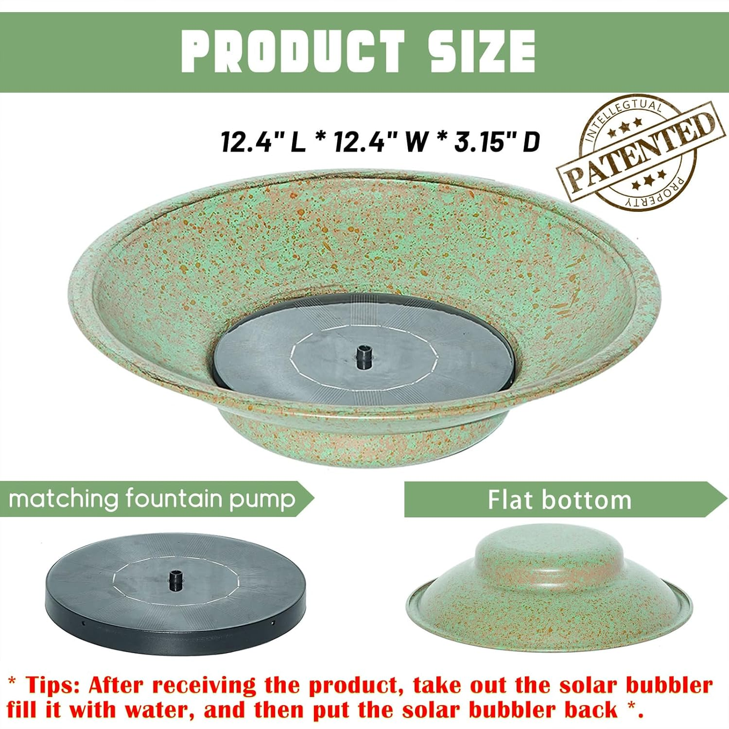 Solar Fountain Bird Bath, Metal Bubbler, Outdoor Bowl for Garden Patio Decor image number 2