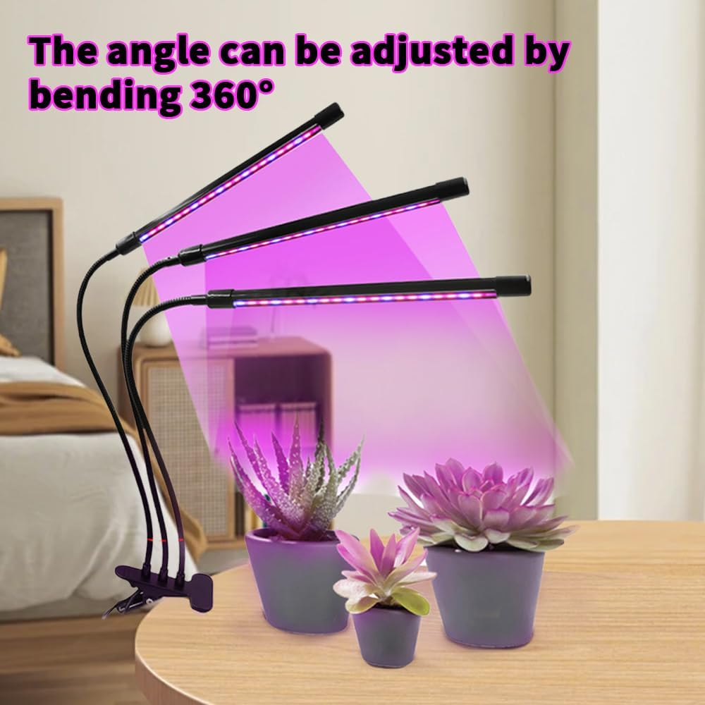 TOMVAES Clip on LED Grow Light for Indoor Plants, Full Spectrum 40W Leds Clip Plant Lights with Flexible Gooseneck, 3/9/12H Timer, 9 Level Brightness, 3 Spectral Modes,4 Tubes image number 5