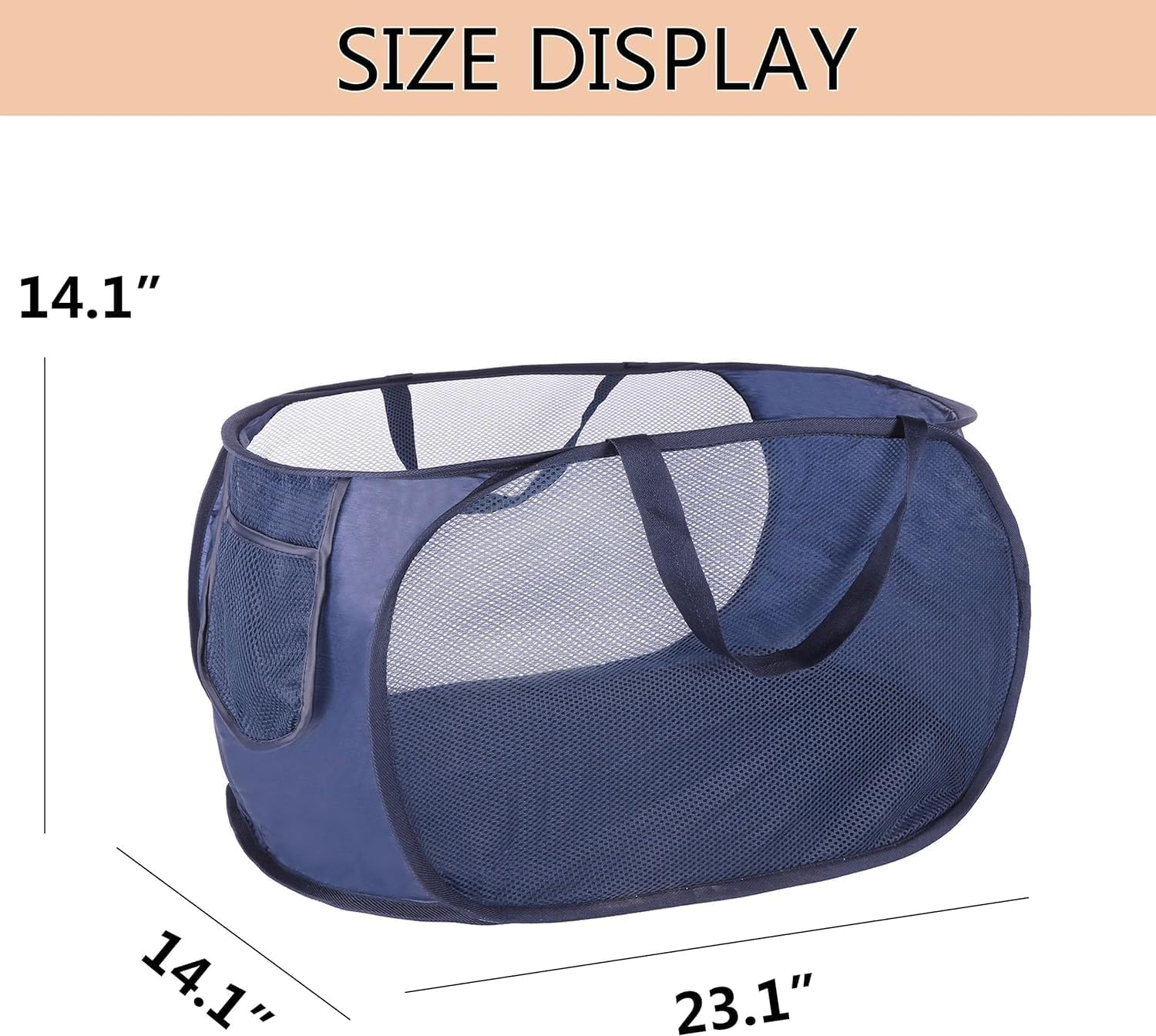 UESJKHOA 2Pack Pop-Up Collapsible Laundry Hamper - Foldable Mesh Laundry Baskets with Breathable Design,Easy to Store,Keep Clothes Fresh & Odor-Free for Home,Dorm,Travel (Horizontal Navy Blue Basket) - Grey image number 2