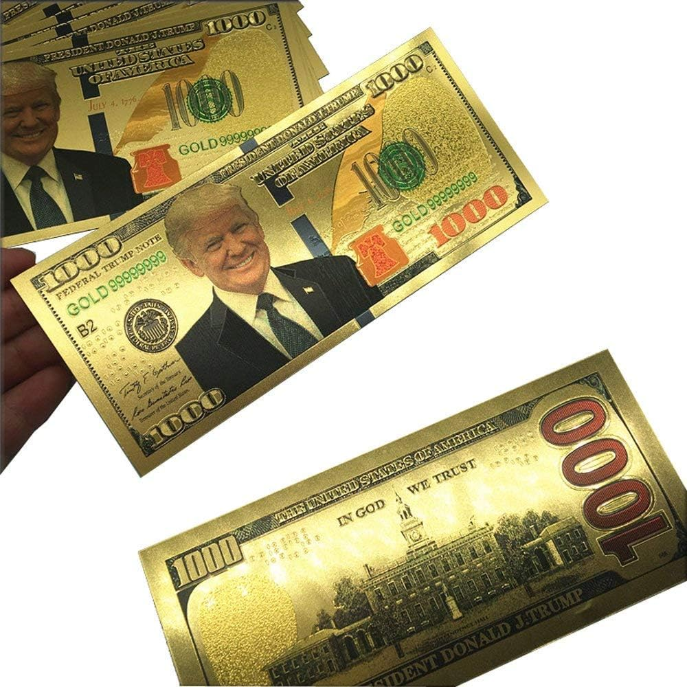 Partyyeah Donald Trump 1000 Dollar Bill Banknote, One Thousand 24K Gold Coated Donald Trump Legacy Limited Edition Million Dollar Bill Great Coin Currency Collectors and Republican (50 Pack) image number 6