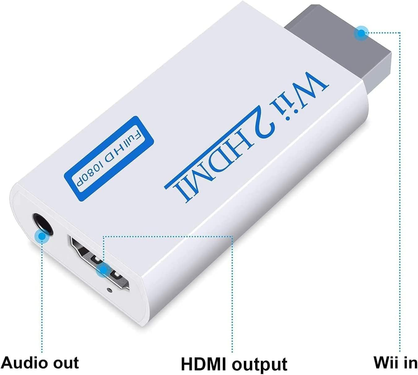 Wii to HDMI Converter 1080P for Full HD Device with 1.5M HDMI Cable, Wii HDMI Adapter with 3,5Mm Audio Jack&Hdmi Output Compatible with Wii/Wii U, HDTV (Adapter+Hdmi Cable) image number 1