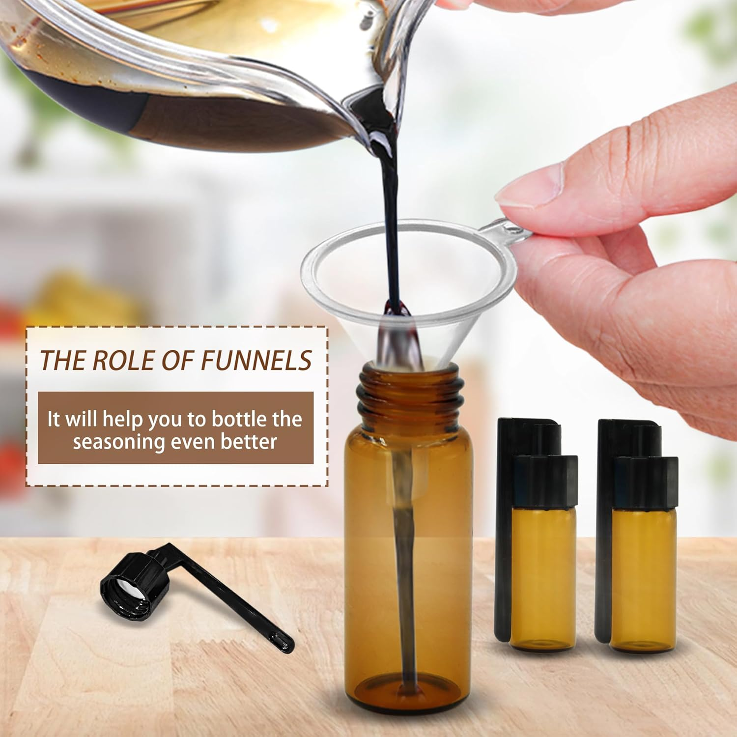 8 Pcs Portable Spice Containers Set, Camping Salt and Pepper Shakers with 1 Mini Funnel, Seasoning Bottles, Mini Glass Spice Jars with Lids for Outdoor Traveling Cooking (8 Pcs) image number 2