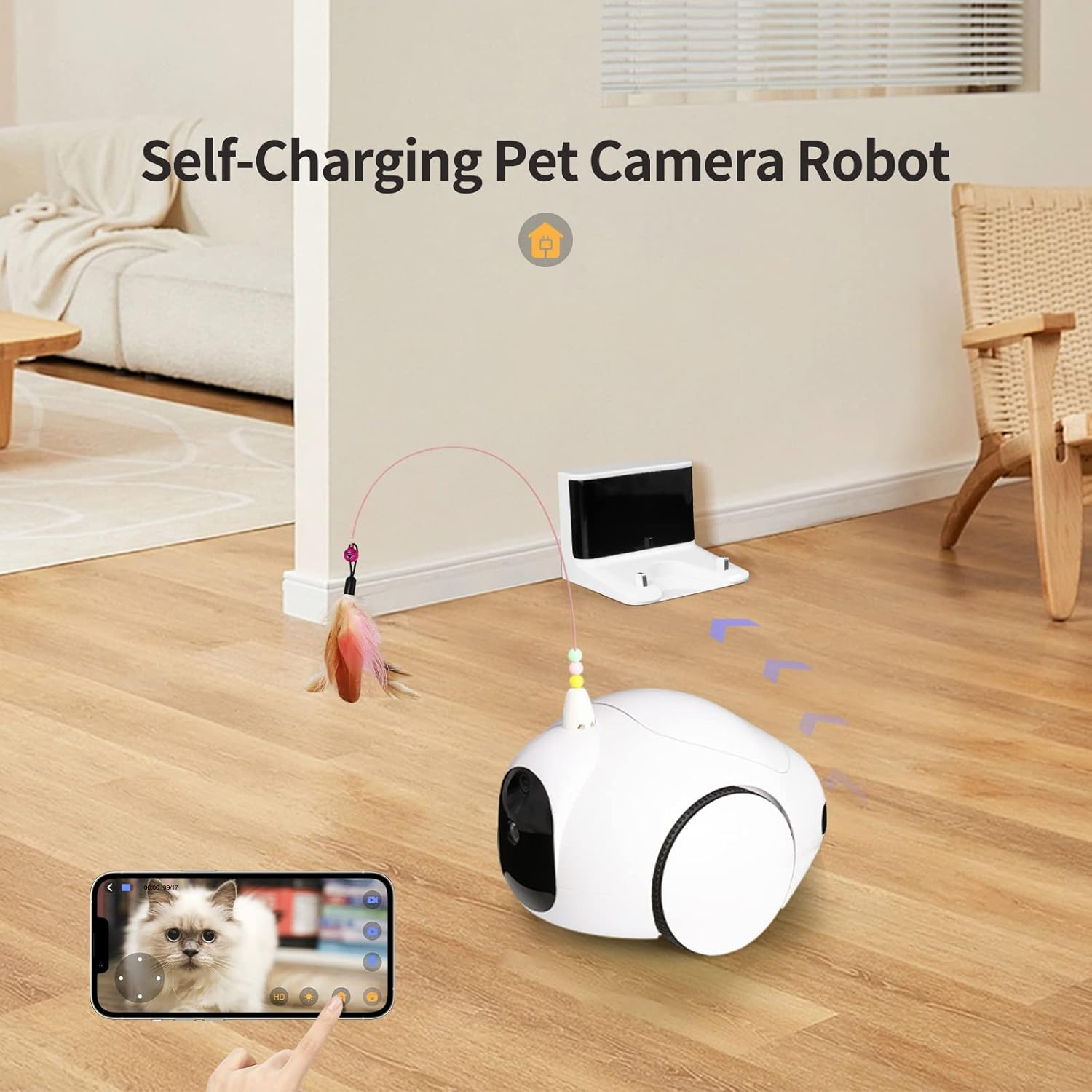 Pumpkii Pet Camera for Dog and Cat, Self-Charging Smart Pet Treat Dispenser Robot, Automatic Cat Feeders, Moving Home Security Camera Night Vision image number 6