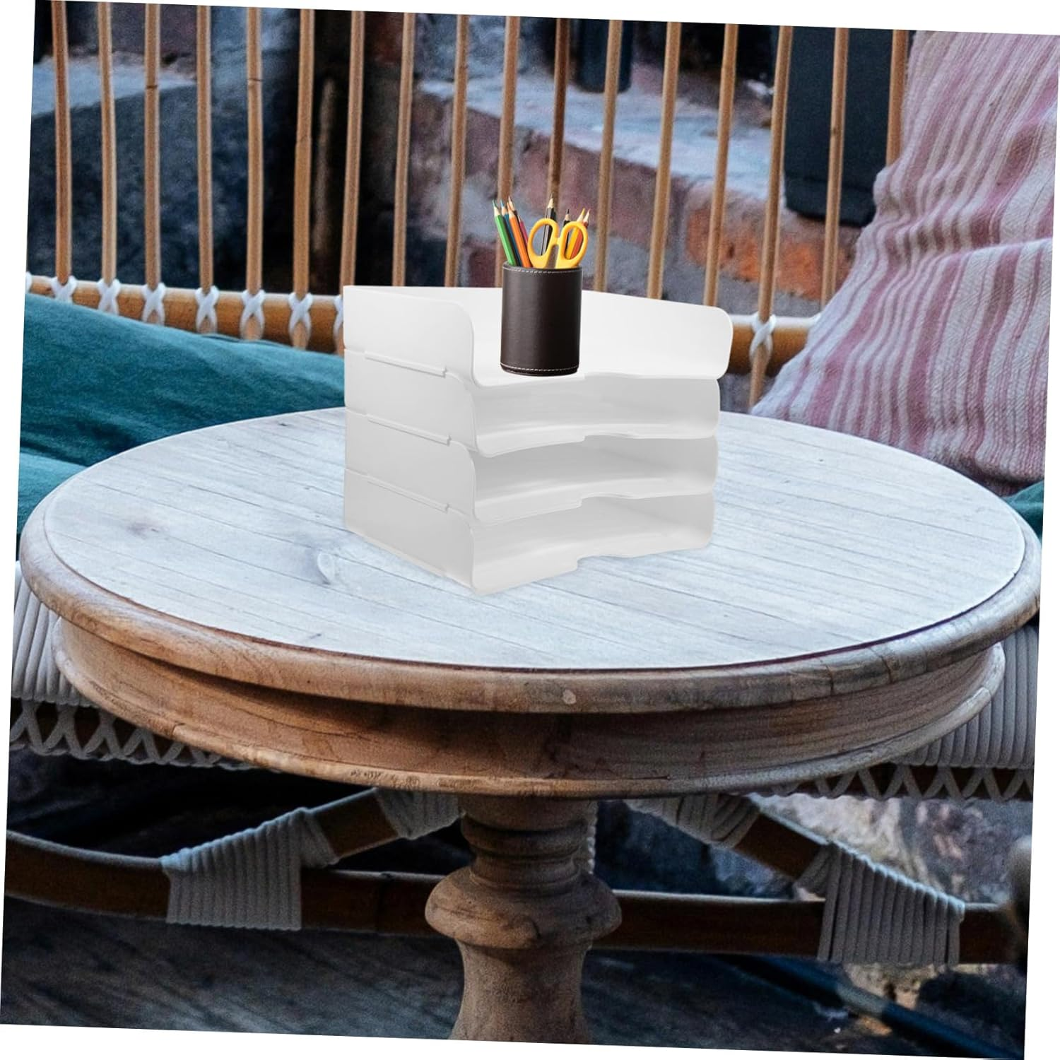 Gadpiparty 4Pcs Stackable Paper Tray Organizer Desktop Storage Box for Office File Trays Paperwork Sorter Organizer Desk Paper image number 3