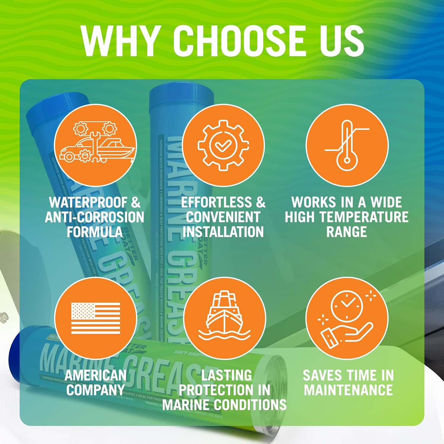 Better Boat 2PK Marine Grease Tube 14 Oz Wheel Bearing Waterproof High Temp Cap Packer Cartridges for Grease Gun NLGI 2 - 2 Pack 14Oz Cartridge image number 2