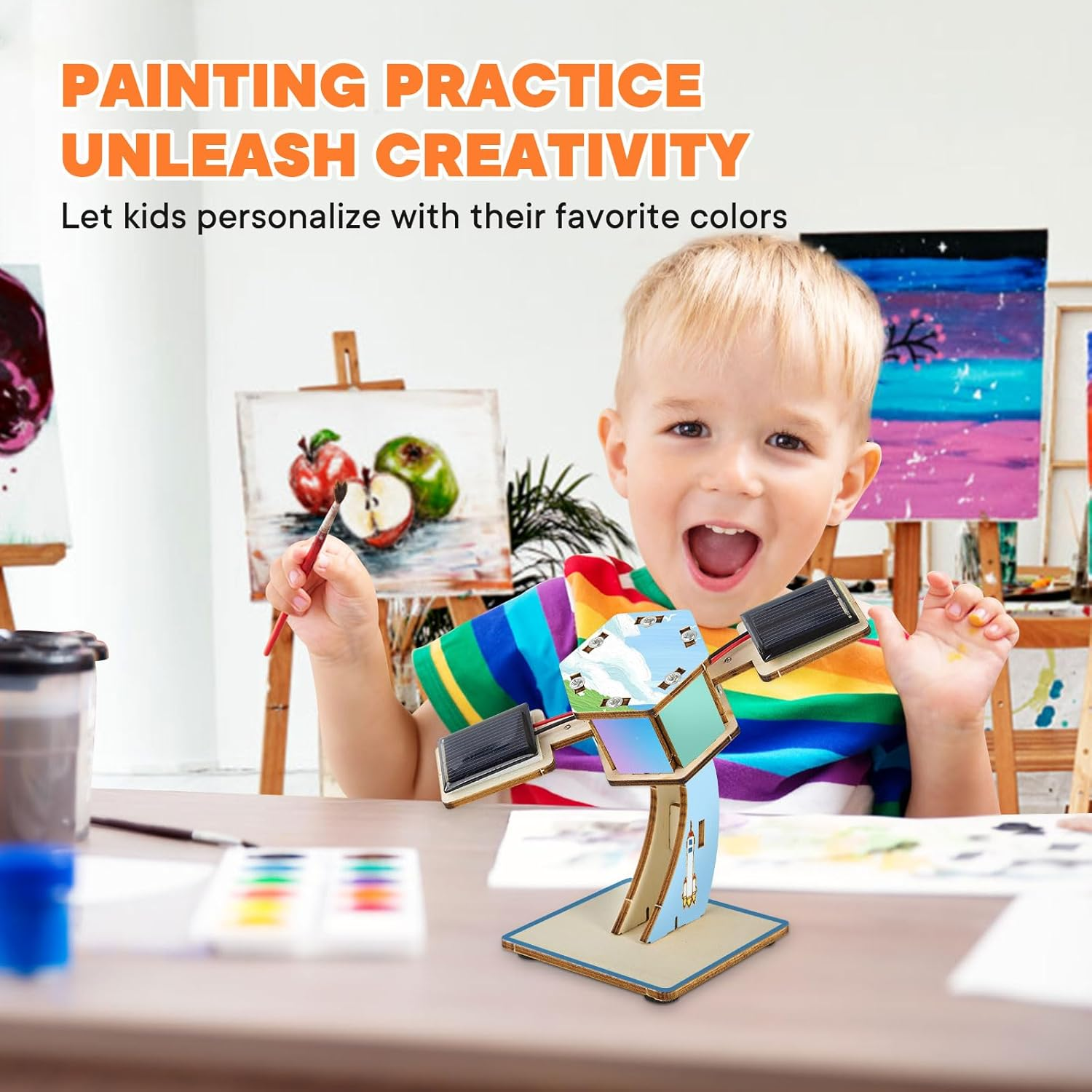 Solar Powered Wooden Puzzles,Rotating Satellite,Diy Assembly 3D Construction Toy,Stem Educational Science Craft Model Kit,Craft for Kids,Handmade Wood House for Children Ages 8-12 image number 2