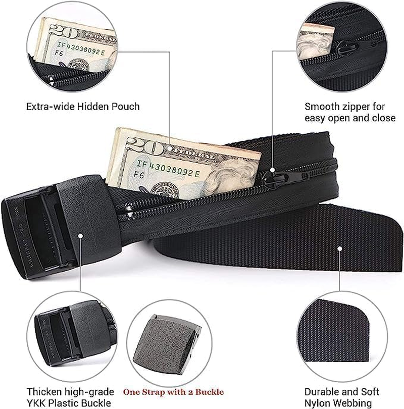 ISOP Travel Hidden Pocket Belt for Money | Security Cash Belt | Black Belts - Credit Cards Pocket | Safe Anti-Theft Wallet | Emergency Preparedness | Belts for Travel for Men or Women image number 5