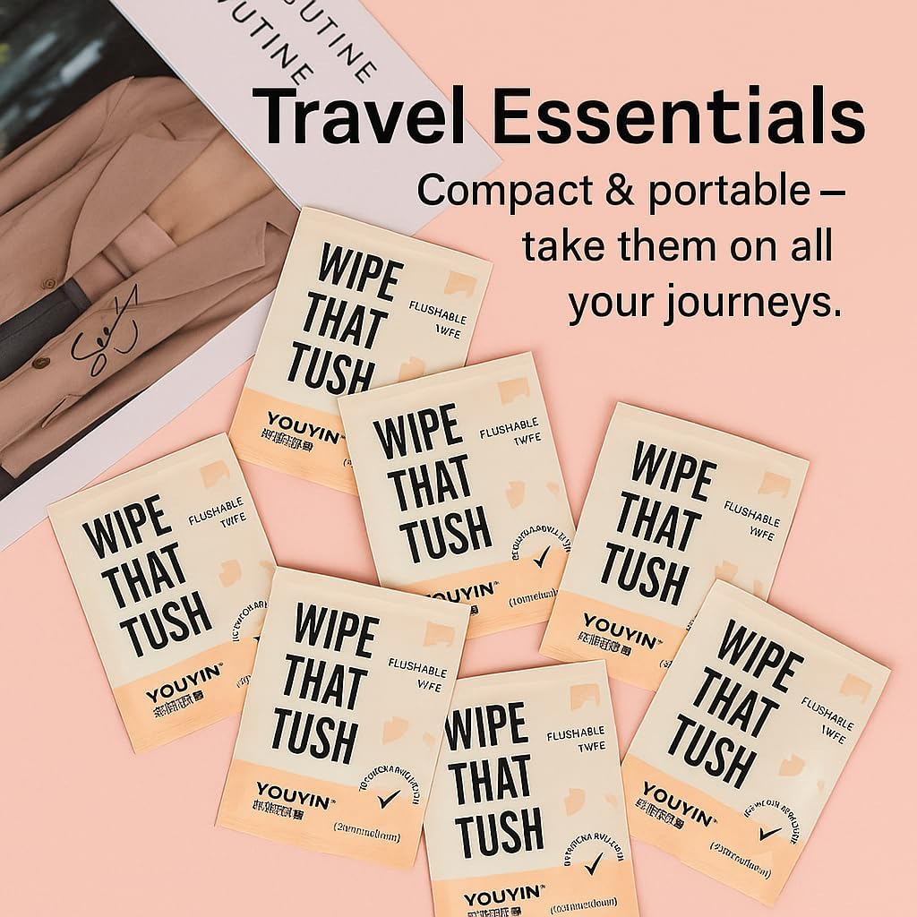 Travel Essentials Flushable Wipes &ndash; 30 Individually Wrapped Extra-Large Aloe-Infused, Hypoallergenic & Unscented, Septic & Sewer Safe (Travel Pack) image number 2