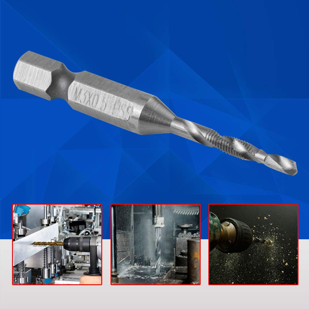 Taps, M3 HSS 1/4 Inch Hexagonal Shank Drills & Taps Power Tool Part, M3 X 0.5: Total Length: 55 Mm, Spiral Length: 24 Mm, Drill Diameter: 2.5 Mm, Made of High Speed Steel image number 4