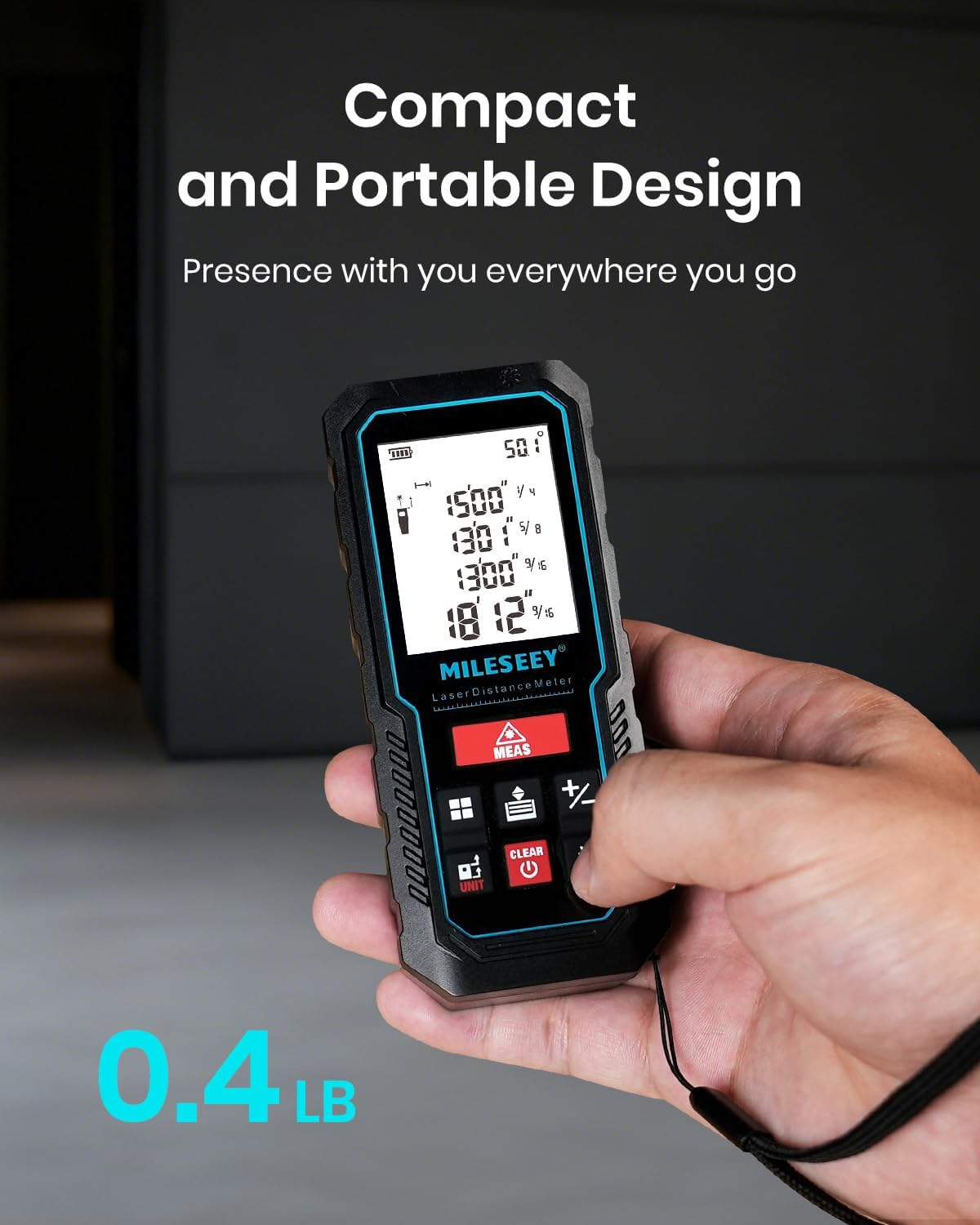 Mileseey Laser Measure, Laser Tape Measure,&plusmn;2Mm Accuracy Digital Tape Measure with Area, Volume Measurement, LCD Backlit, Mute Function, IP54, Battery Included image number 5