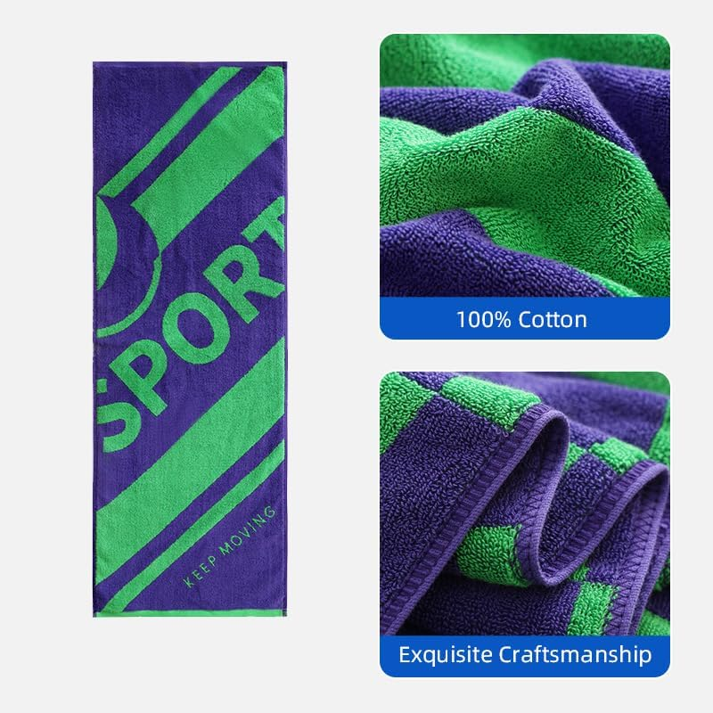 Gym Towel with Pocket, Professional for Weight Bench,100% Cotton Towel, Super-Absorbent Soft for Yoga, Weight Bench Press, Pilates, Sport (Purple&Green-1) image number 5