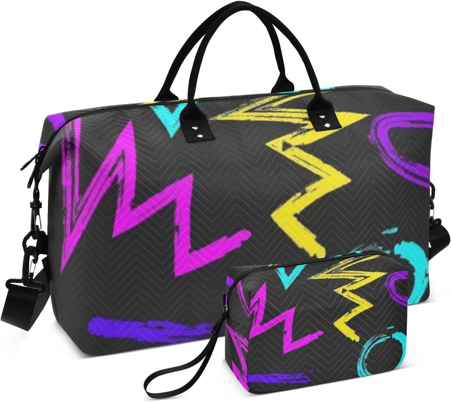 Colorful Art Trend Graffiti Overnight Travel Duffel Bag Travel Weekender Gear Bag Gym Duffel Bag with Toiletry Bag for Hiking Foldable, Colorful Art Trend Graffiti, 1 Size image number 2