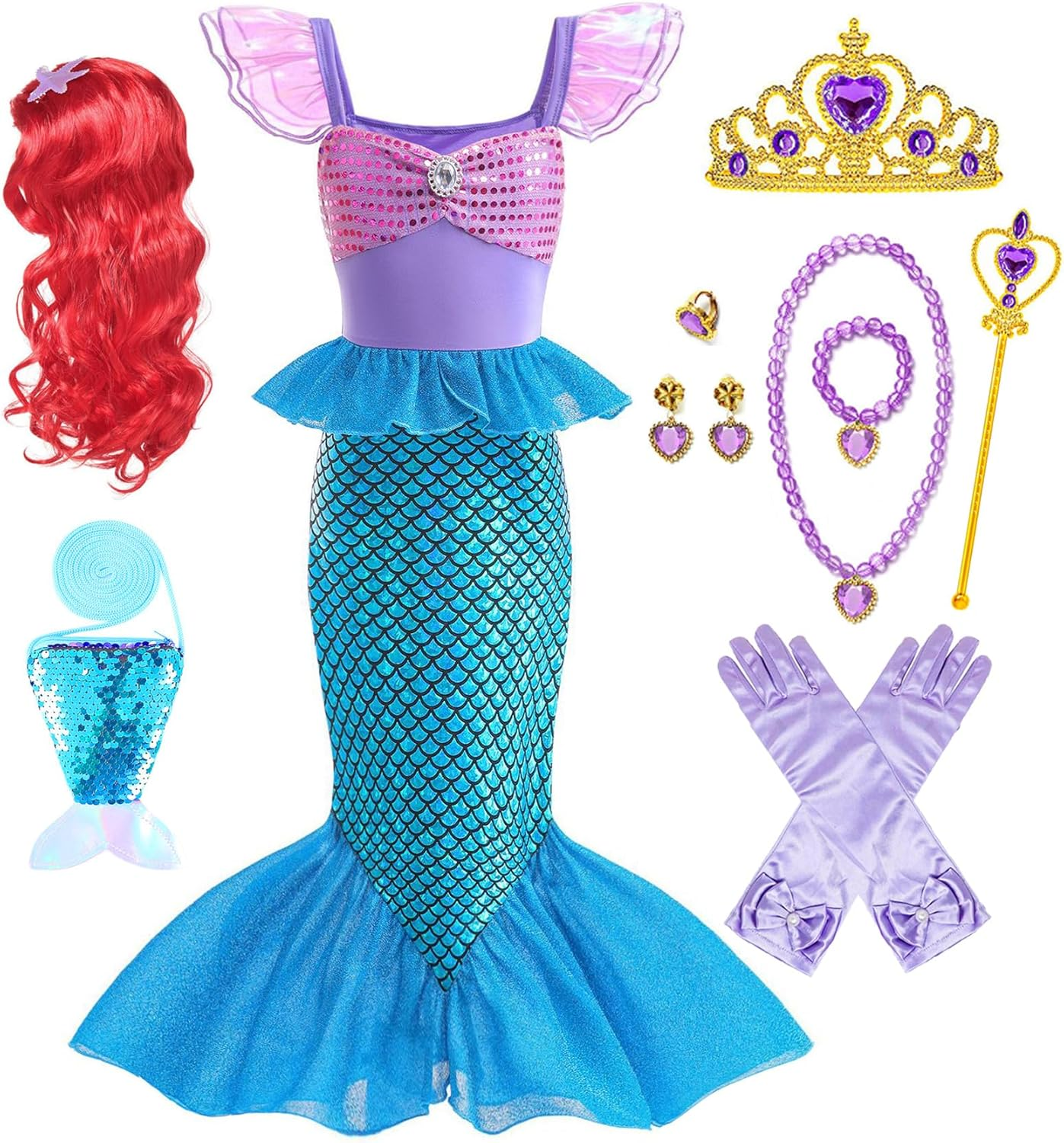 Little Girl Luxury Mermaid Costume Princess Dress for Girls with Accessories