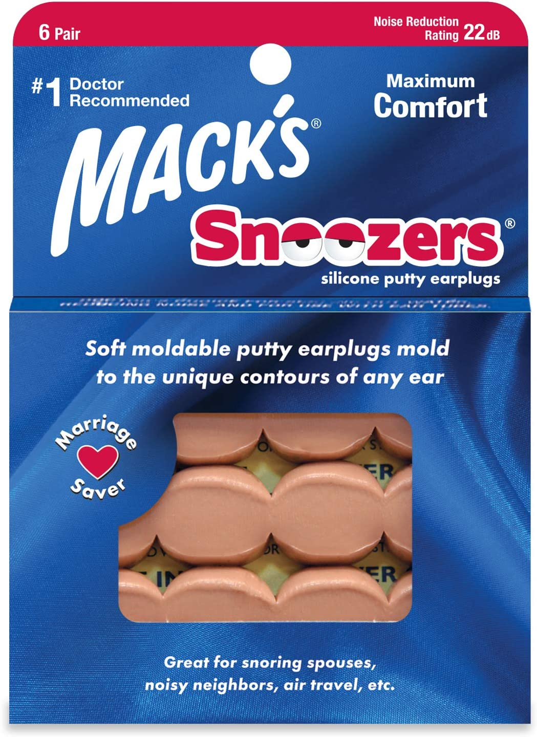 Mack&rsquo;S Snoozers Silicone Putty Earplugs - 6 Pair &ndash; Comfortable, Moldable Silicone Ear Plugs for Sleeping, Snoring, Loud Noise & Traveling image number 1