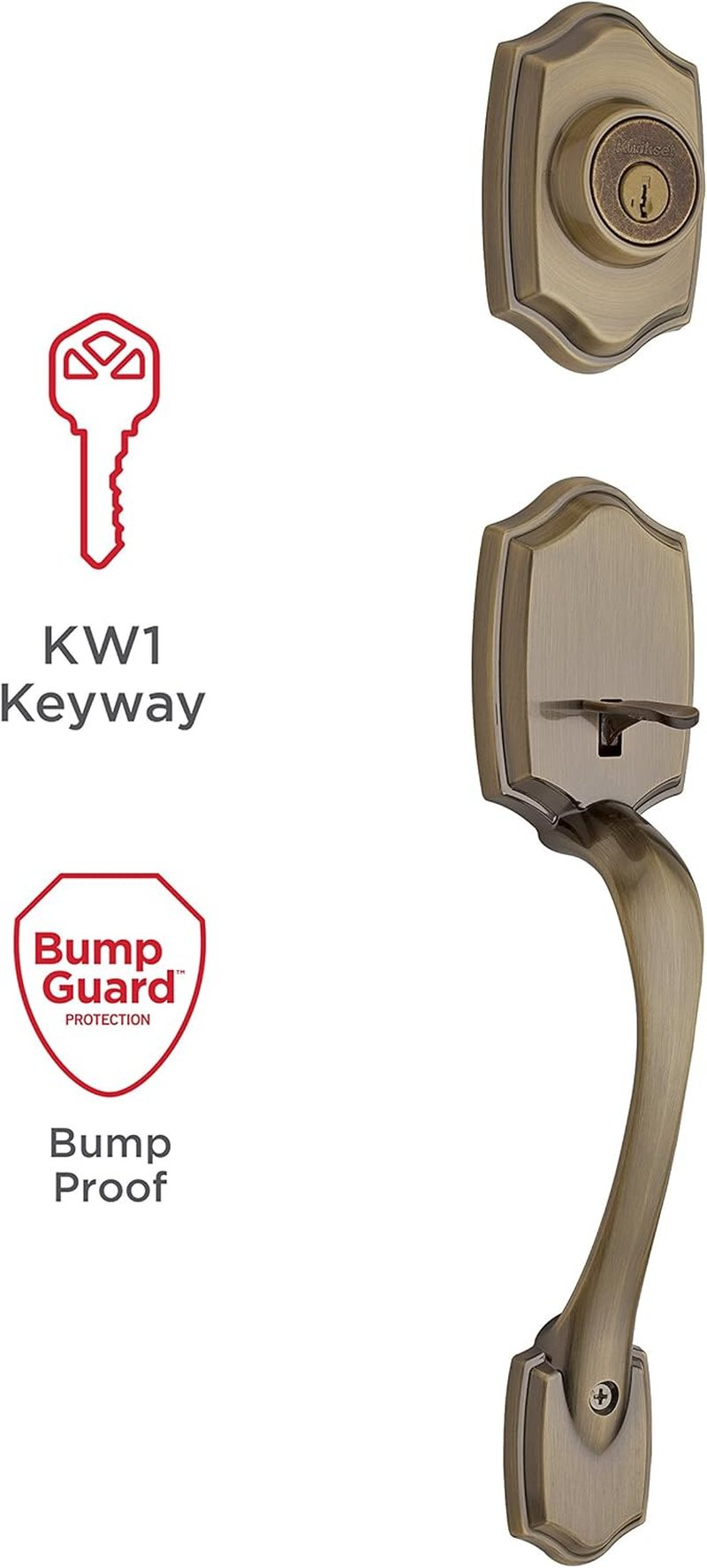 Kwikset Belleview Single Cylinder Handleset W/Tylo Knob Featuring Smartkey in Antique Brass image number 5