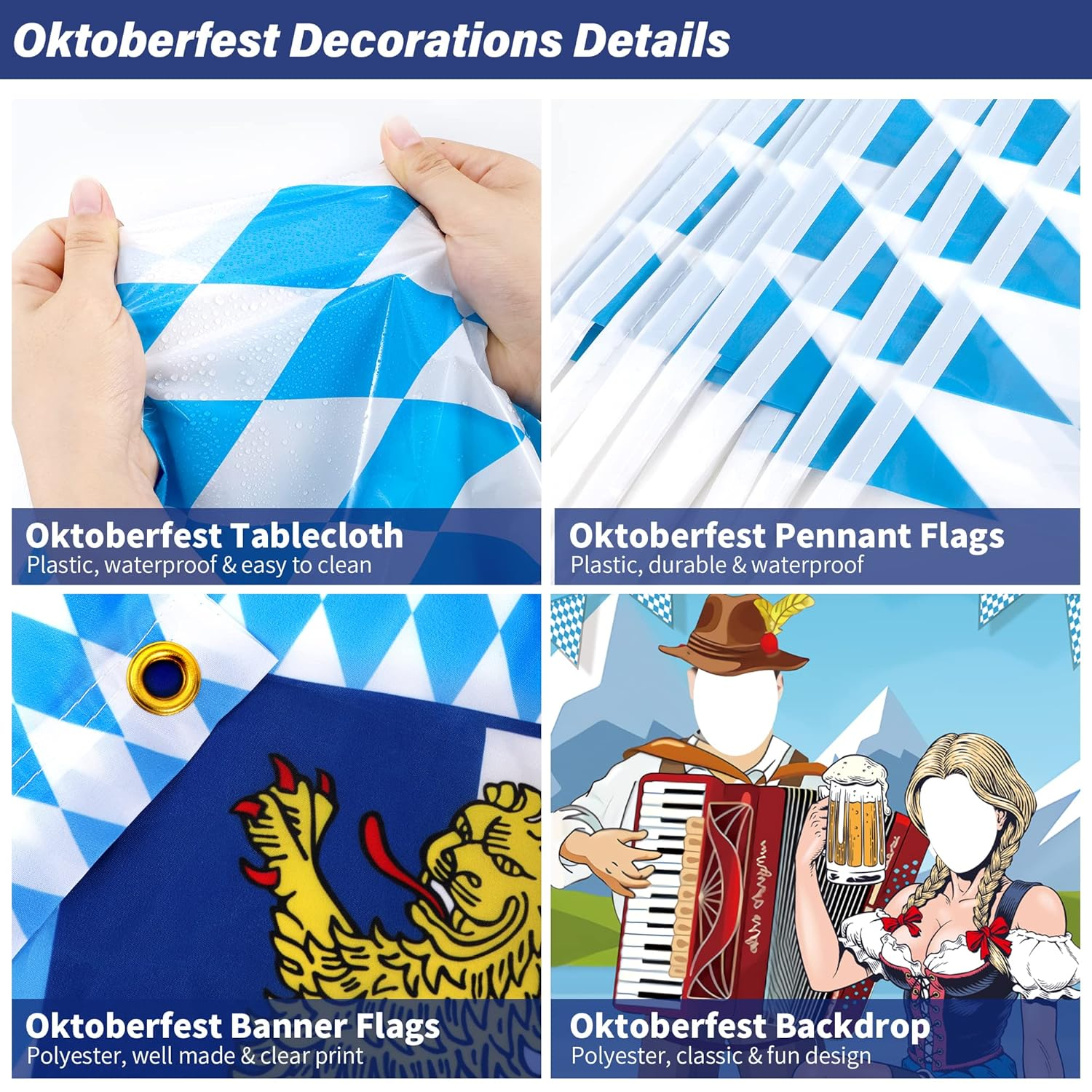 Oktoberfest Decorations, 5Pcs Octoberfest Party Decor Kit Bavarian Tablecloths Oktoberfest Flags Sign Banner Photo Backdrop, Octoberfest Home Yard Favor Decor Set for German Themed Beer Festival Party image number 6