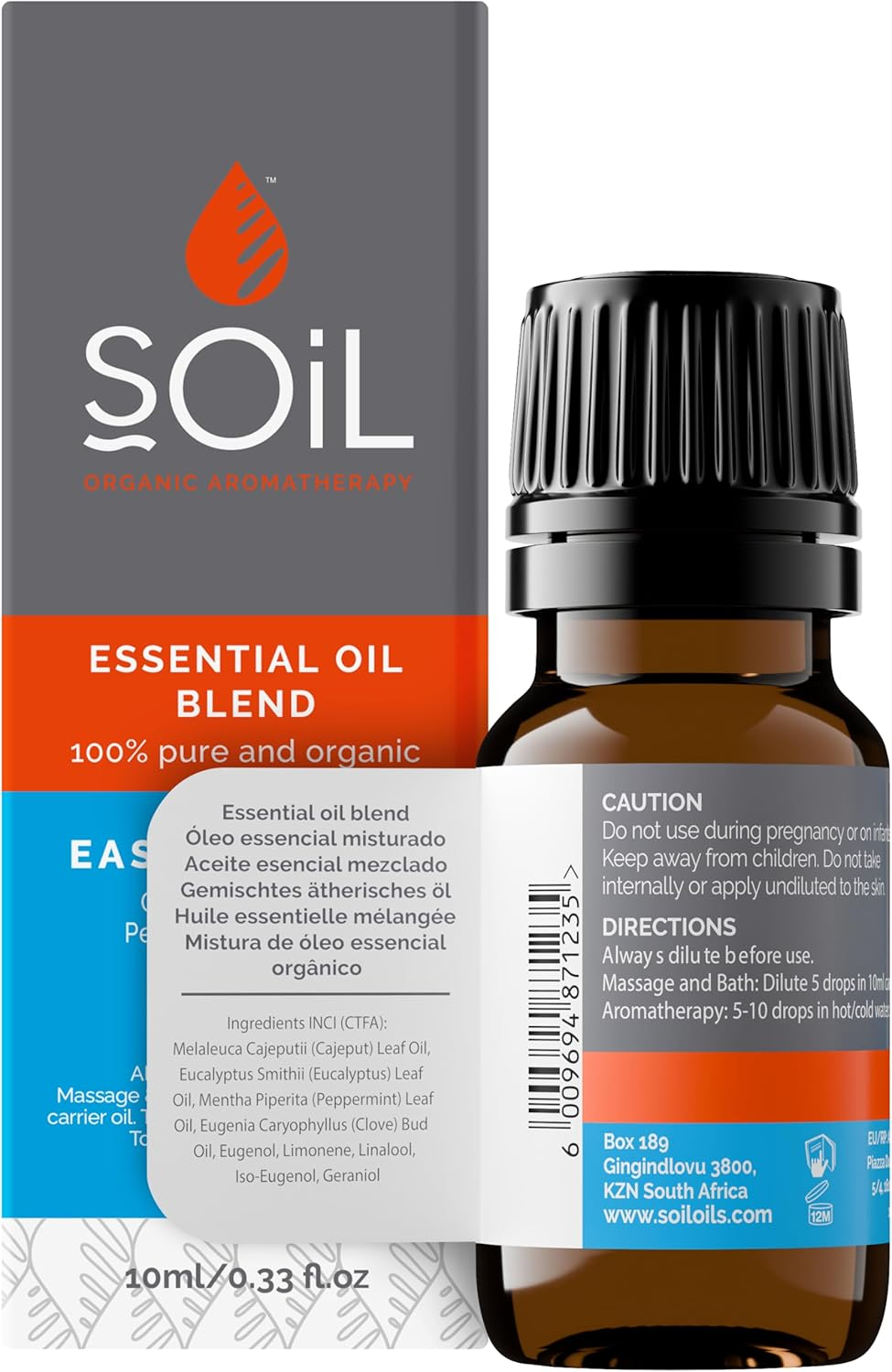 Soil Easy Breathe Organic Essential Oil Blend, Contains Eucalyptus, Peppermint, Cajeput, Clove Oil, Essential Oil Diffuser, No Additives, 10Ml image number 2