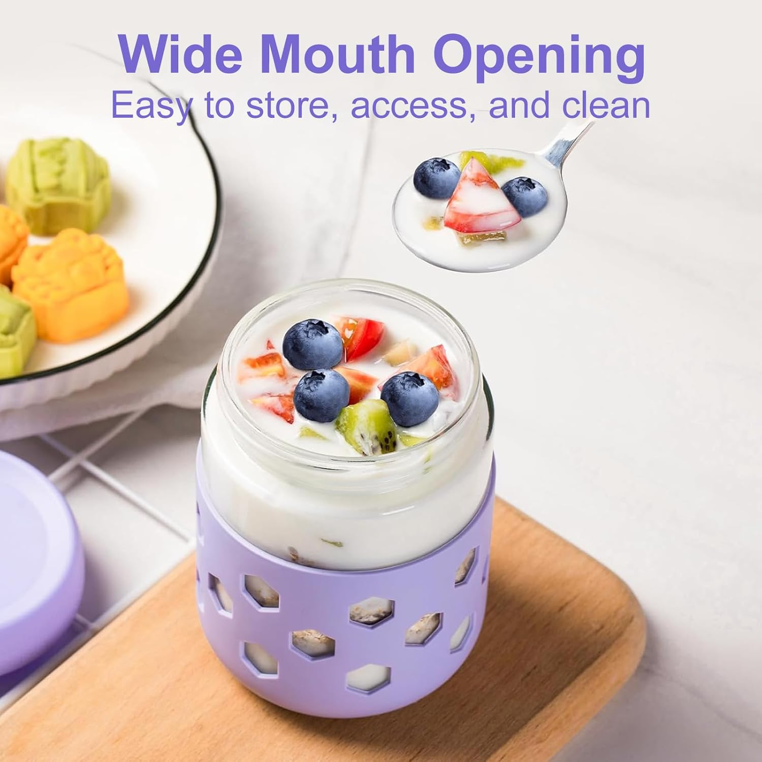 6 Pack Overnight Oats Container Jar with Lid & Silicone Sleeves, Wide Mouth Mason Jar, Airtight Bpa-Free, Dishwasher Safe, Glass Jars for Salad, Spice, Snacks, Dressing Sauce(480 ML/16 Oz)