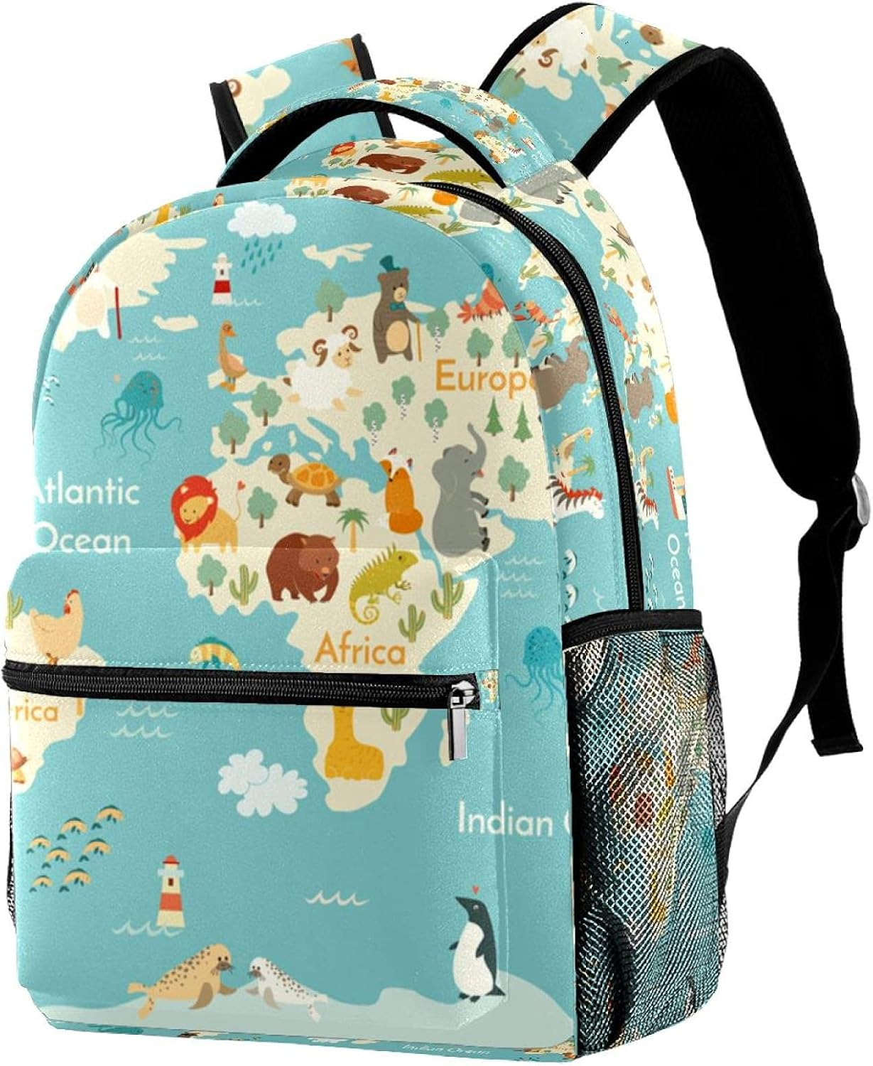 Cartoon Animal World Map Backpack Students Shoulder Bags Travel Bag College School Tote Backpacks