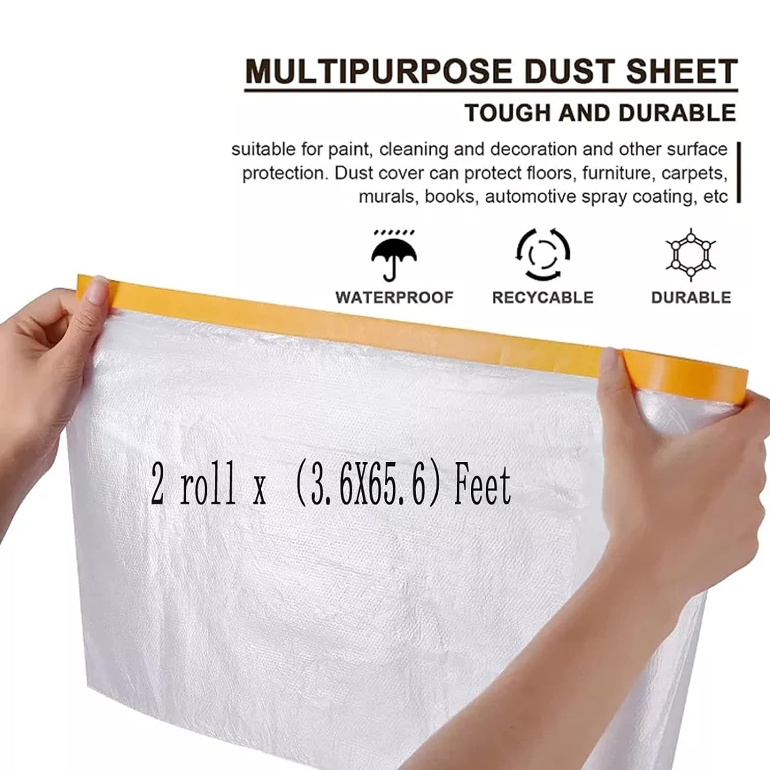 2-Roll 65.5Ft Indoor Pre-Taped Masking Film, Pretaped Plastic Masking Film for Automotive Painting Covering, Adhesive Plastic Painting Drop Film, Automotive Best Masking Tape Paint,65.6-Feet/Pack image number 6