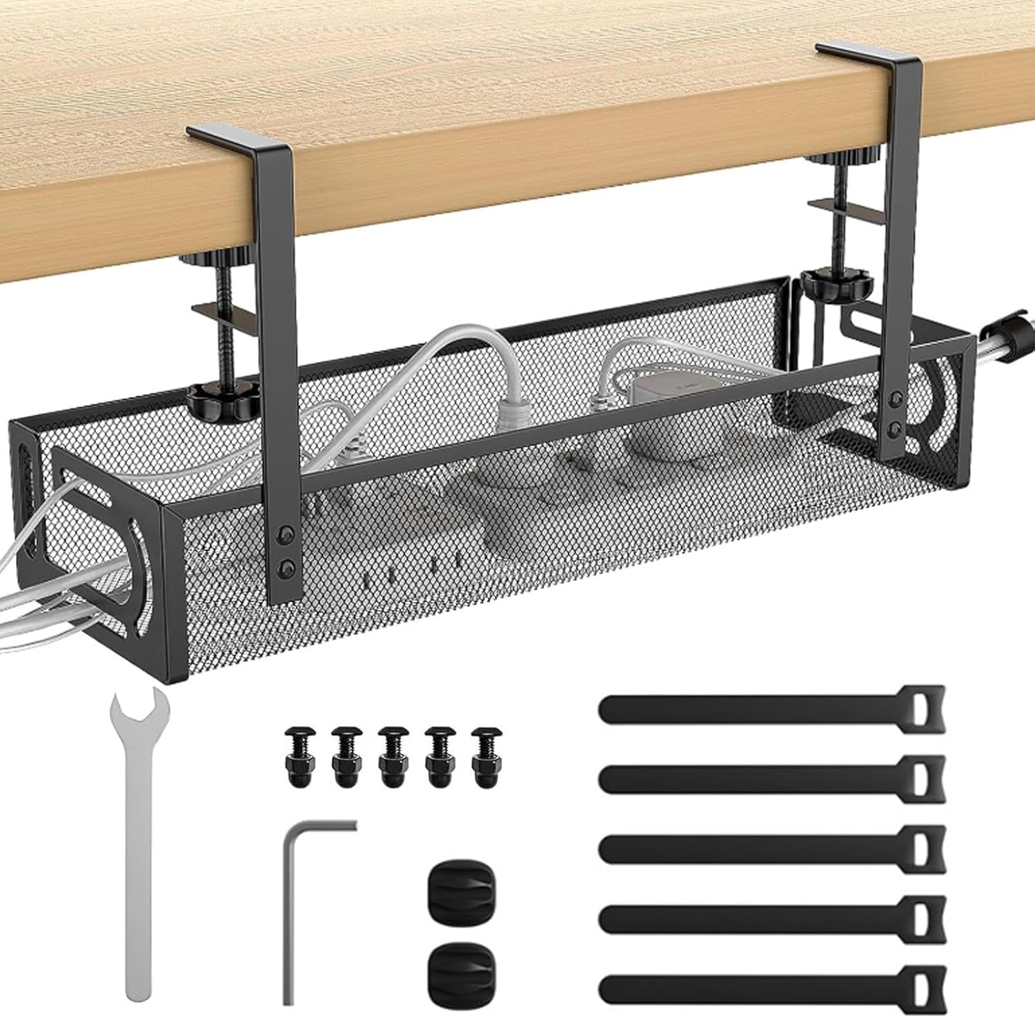 Under Desk Cable Management Tray,No Drill Mesh Desk Cables Trays with Clamp,Wire Managements Tray Cabl-E Management Box,Desk Cable Tray Wire Organizer for Office, Home