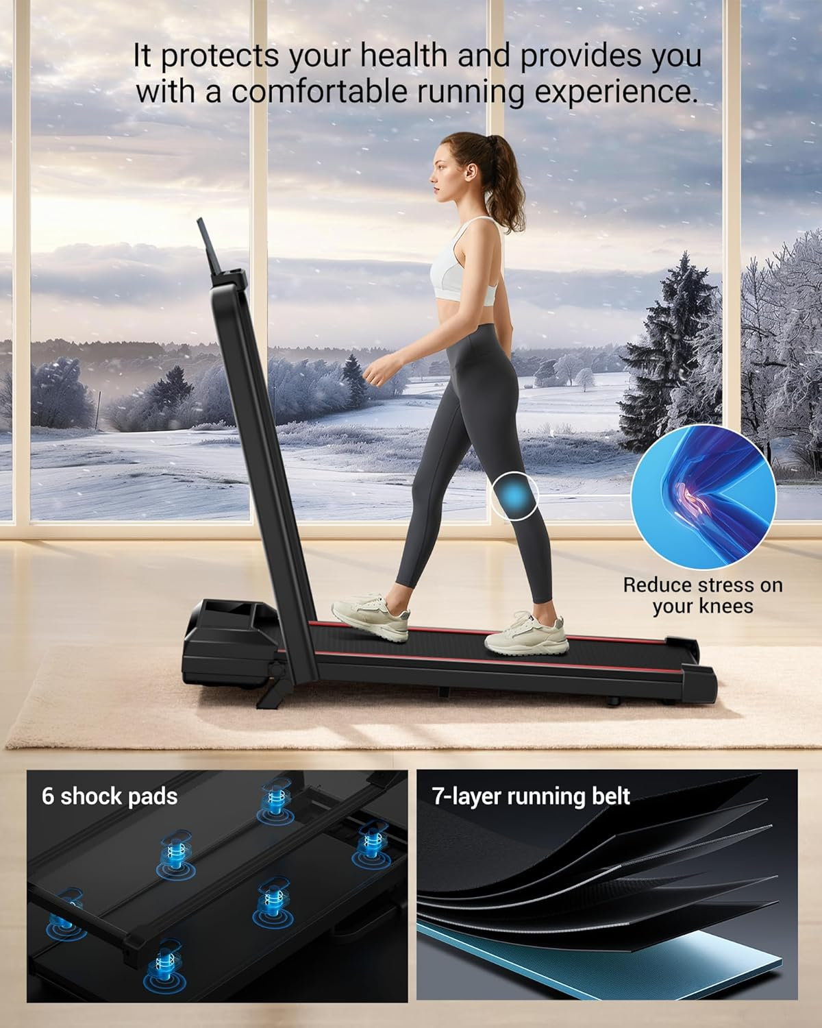 CURSOR FITNESS 12% Incline Compact Walking Pad Treadmill,2.75Hp Quiet Brushless Max Load 150Kg Walking Pad, 3-In-1 under Desk Triple Shock-Absorbing System for Home and Office image number 3