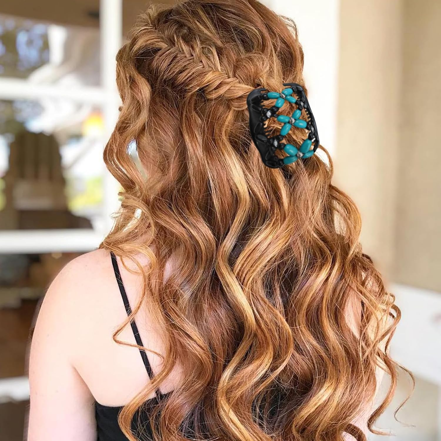 5 Pieces Stretchy Magic Hair Comb Adjustable Elastic Comb Hair Clip for Women Girls No Crease Hair Pins Vintage Hair Bun Maker Hair Accessories for Curly Thick Wavy Hair Ponytail - Black,Brown,White,Blue,Pink image number 2