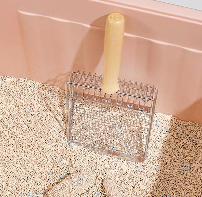 Aesthetic Cat Litter Scoop with Holder Stainless Steel Heavy Duty Litter Box Tray Pan Sifter with Comfortable Wood Grip Non-Stick Kitty Litter Scooper for Easy and Efficient Cleaning (Blue, One Size) image number 2