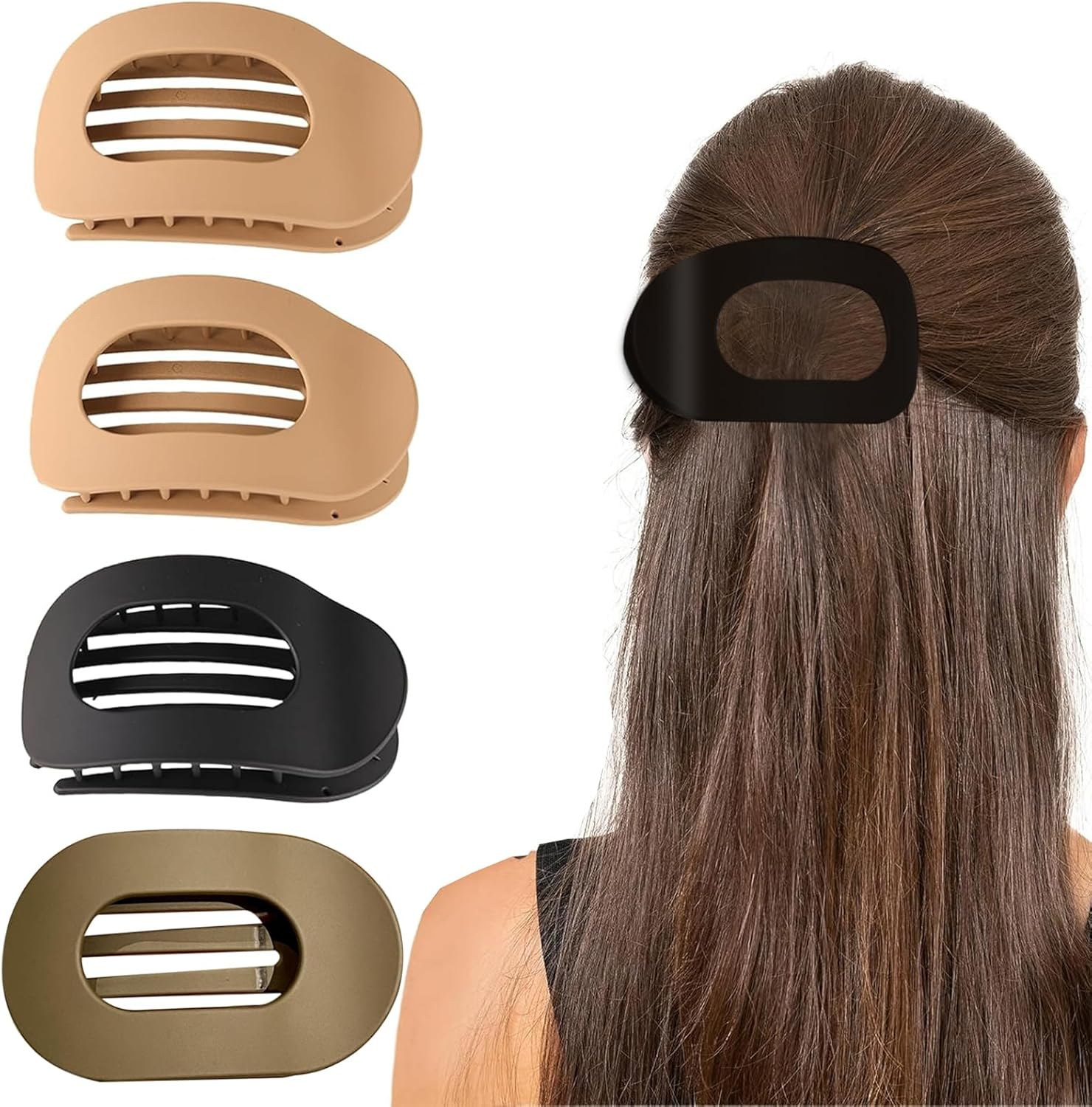 4 PCS Flat Hair Clips, Strong Hold Lay down Women Hair Claw Clamps, Barrettes Alligator Clip, Matte Hair Claw Clips for Thick Thin Hair, Comfortable Curved Flat Clips for Lying Driving (01) image number 1