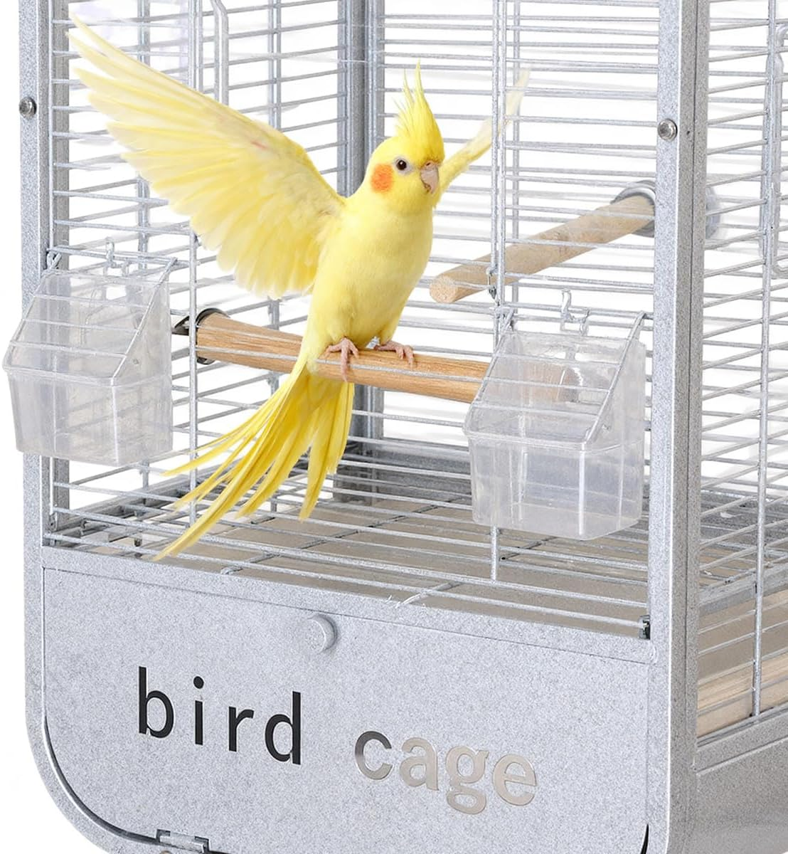 AIMALL Metal Parrot Cage, 13.7&times;11&times;30.3In Durable Spacious Habitat with Feeder & Perch, Ideal for Parrots Cockatiels Budgerigars, Stylish Viewing Home Avian Enclosure - Black image number 3